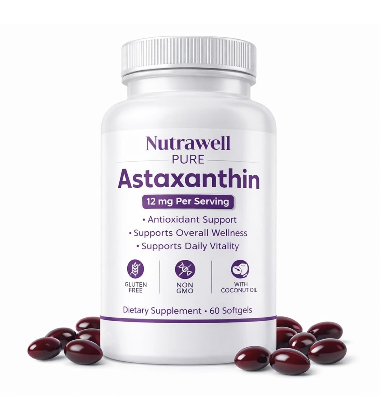 IRMI Nutrawell Astaxanthin 12 mg Softgels Premium Natural Astaxanthin | Gluten-Free Non-GMO | Daily Eye & Skin Support 60 Soft gels - Buy Online on GoSupps.com