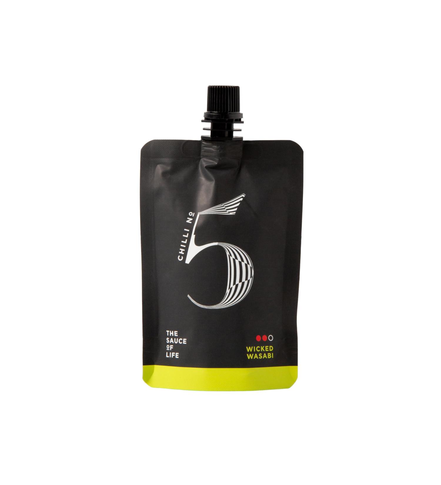 Chilli No 5 Chile No 5 Gourmet Wasabi Hot Chili Sauce Exclusive Five Chili Blend Vegan without artificial colors or flavors 100 ml bag - Buy Online on GoSupps.com