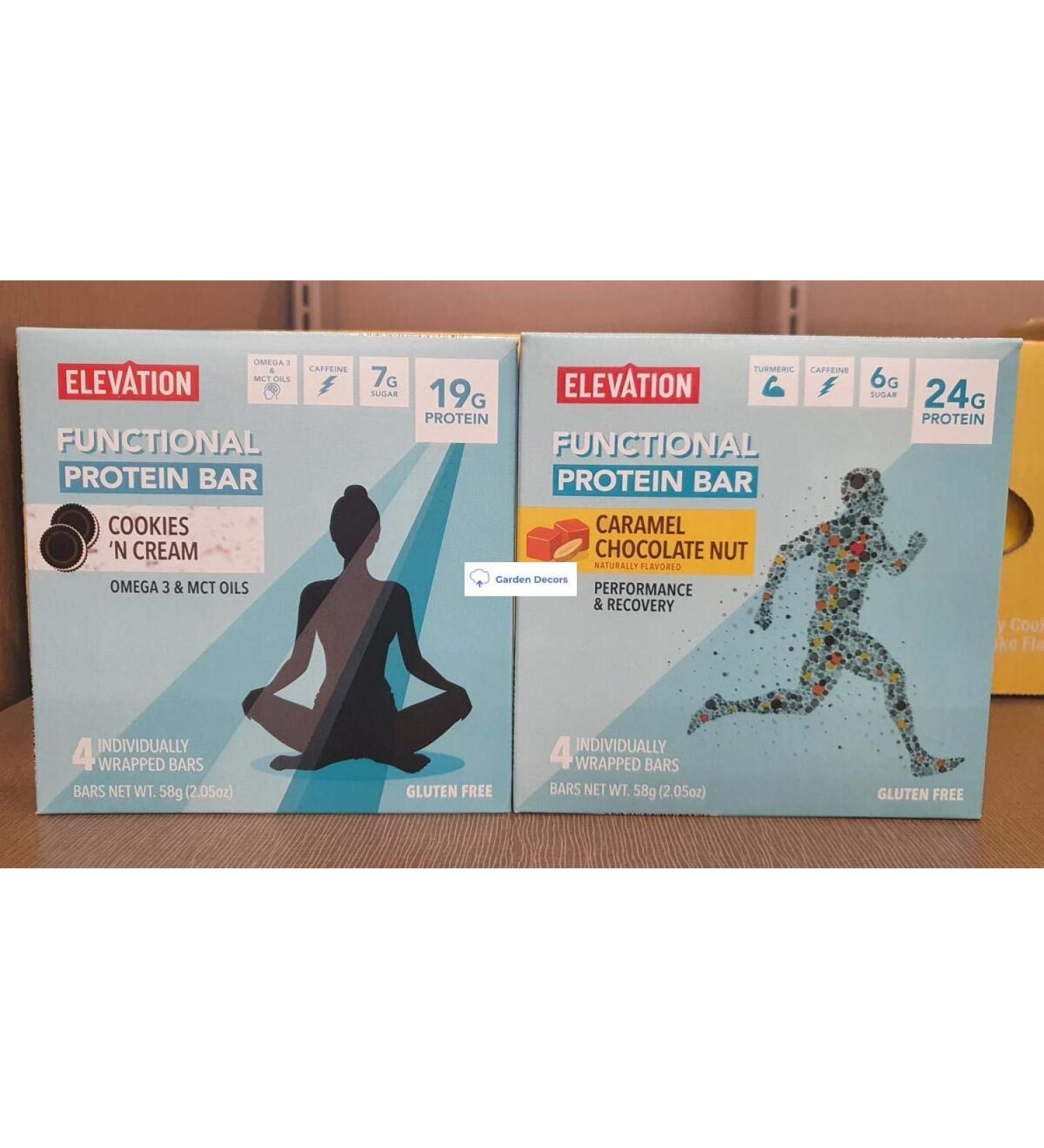Elevation Functional Protein Bar Cookies Cream and Caramel Chocolate Nut (Two Boxes)