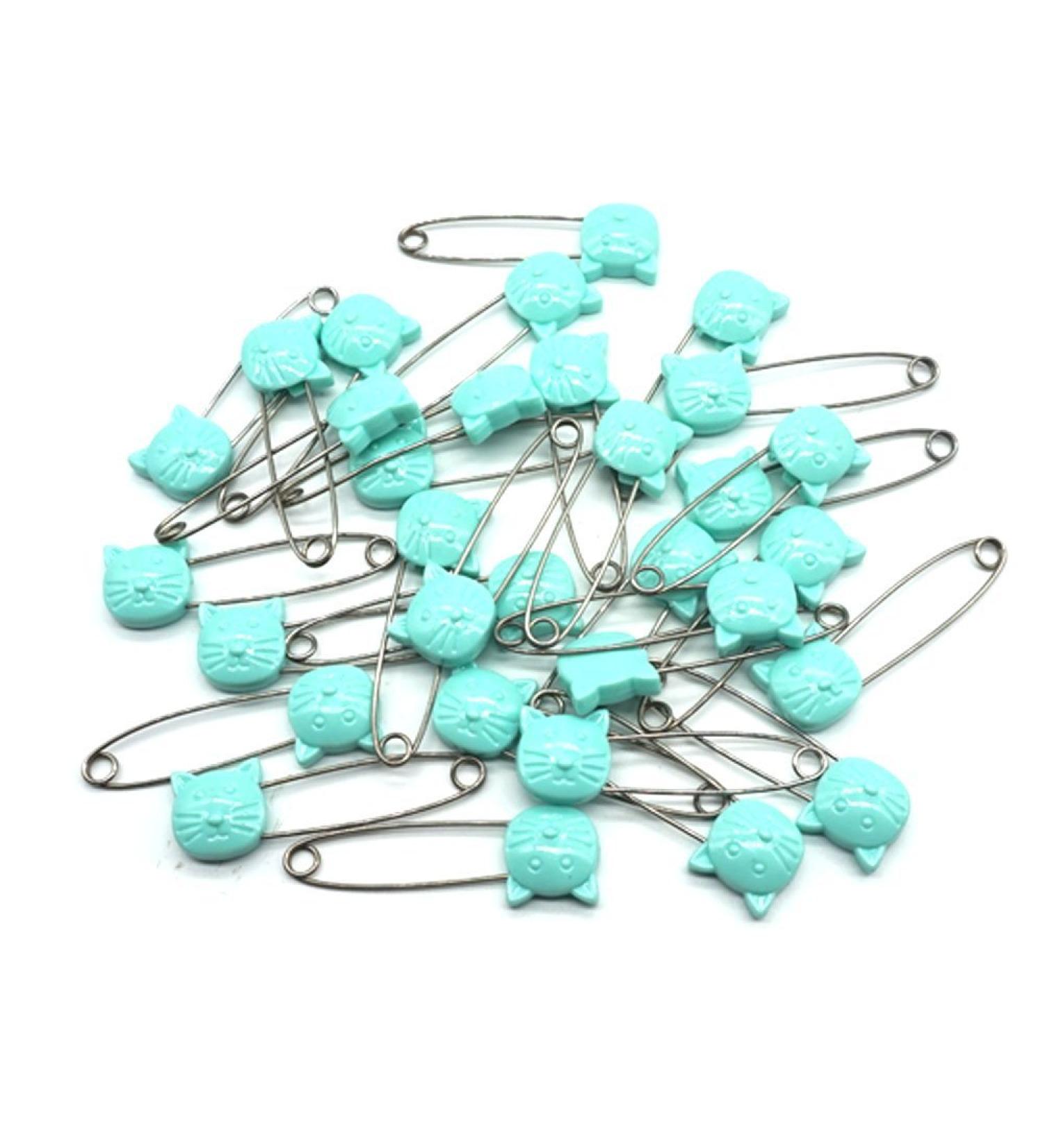 GTONEE Cute Animal Cat Baby Safety Pins Secure Clips for Fastening Baby Clothes Diaper Napkins Stainless Steel Size L 5.3CM 30PCS Blue Blue Cat
