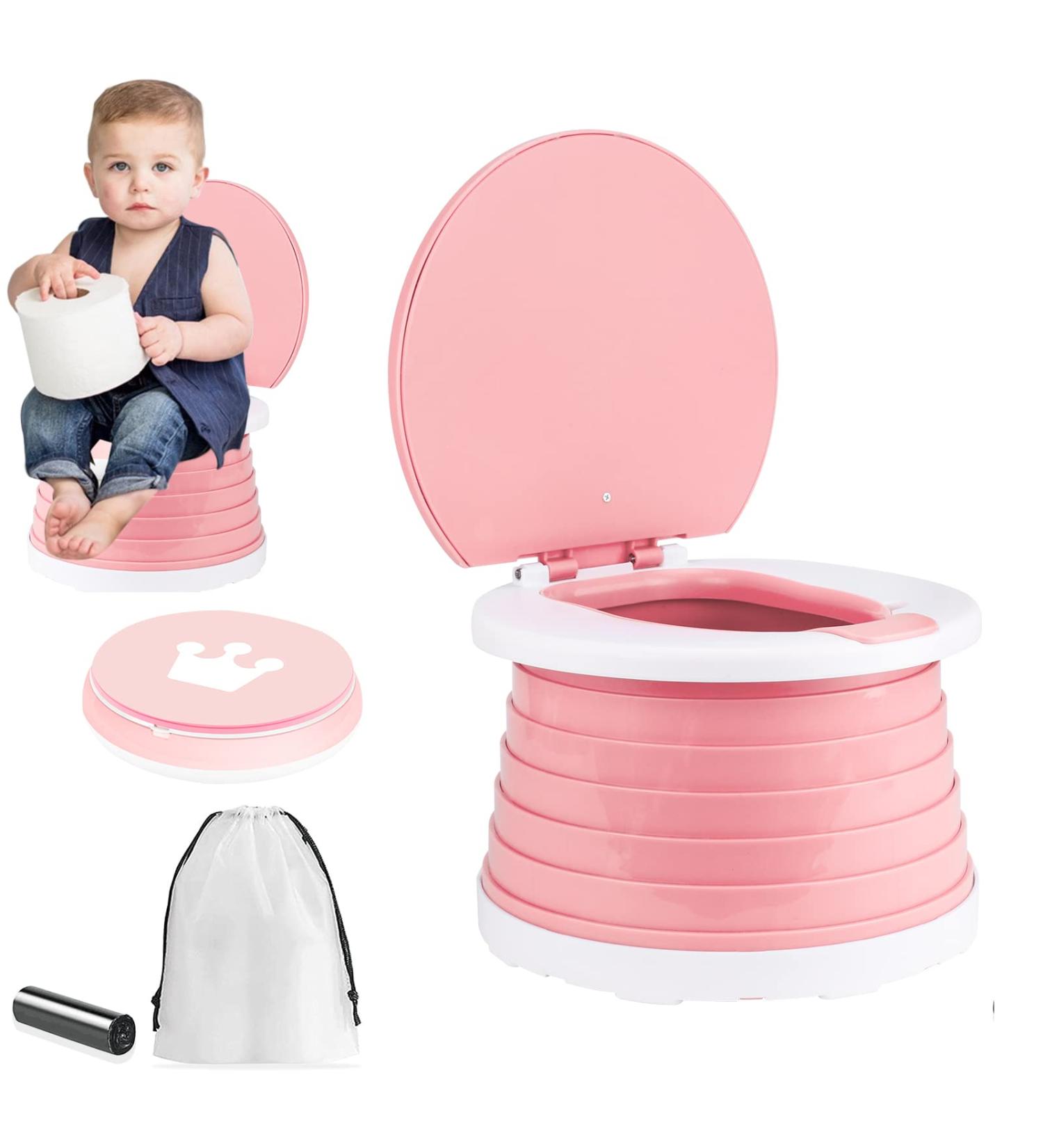 Foldable Portable Potty Seat for Kids - Small Pink Travel Potty Training Toilet for Toddlers - Indoor & Outdoor Foldable Toilet Seat for Car - Children's Portable Toilet - Buy Online on GoSupps.com