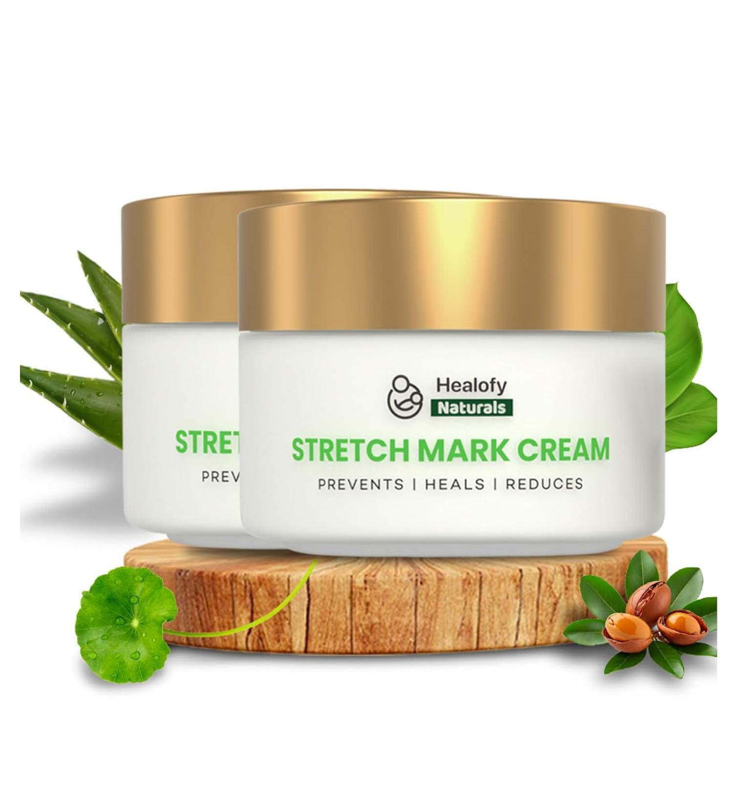 Healoofy Naturals Stretch Mark Cream Powered with bio actives | For Pregnancy | Scar removal and Moisturizing Cream Stretch Mark removal for Stomach thighs & all body parts (200G Pack of 2) - Buy Online on GoSupps.com