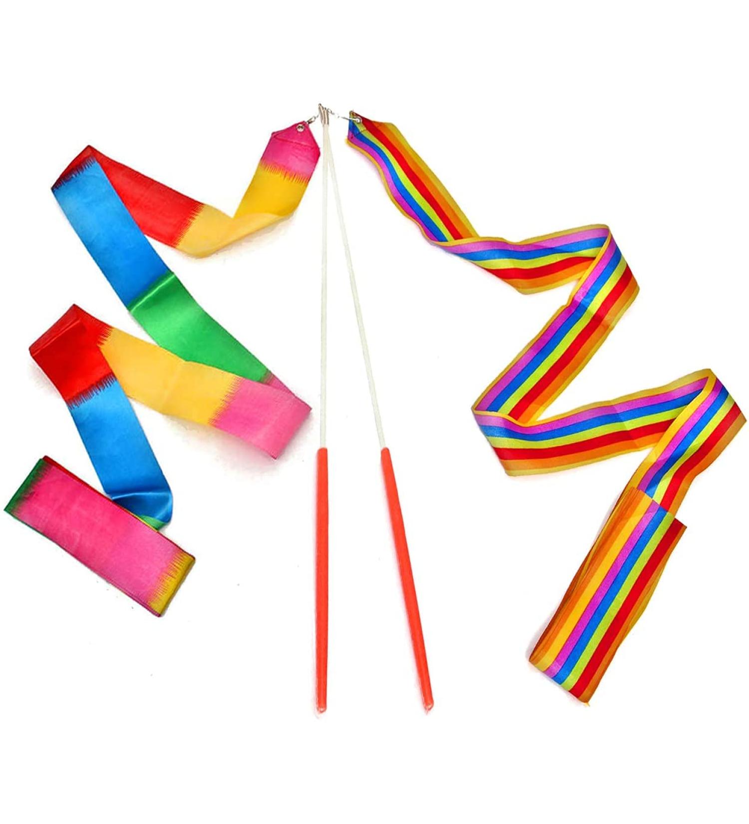 Dance Ribbons Rainbow Streamers - 2pc Set for Kids Rhythmic Gymnastics & Baton Twirling - Buy Online on GoSupps.com