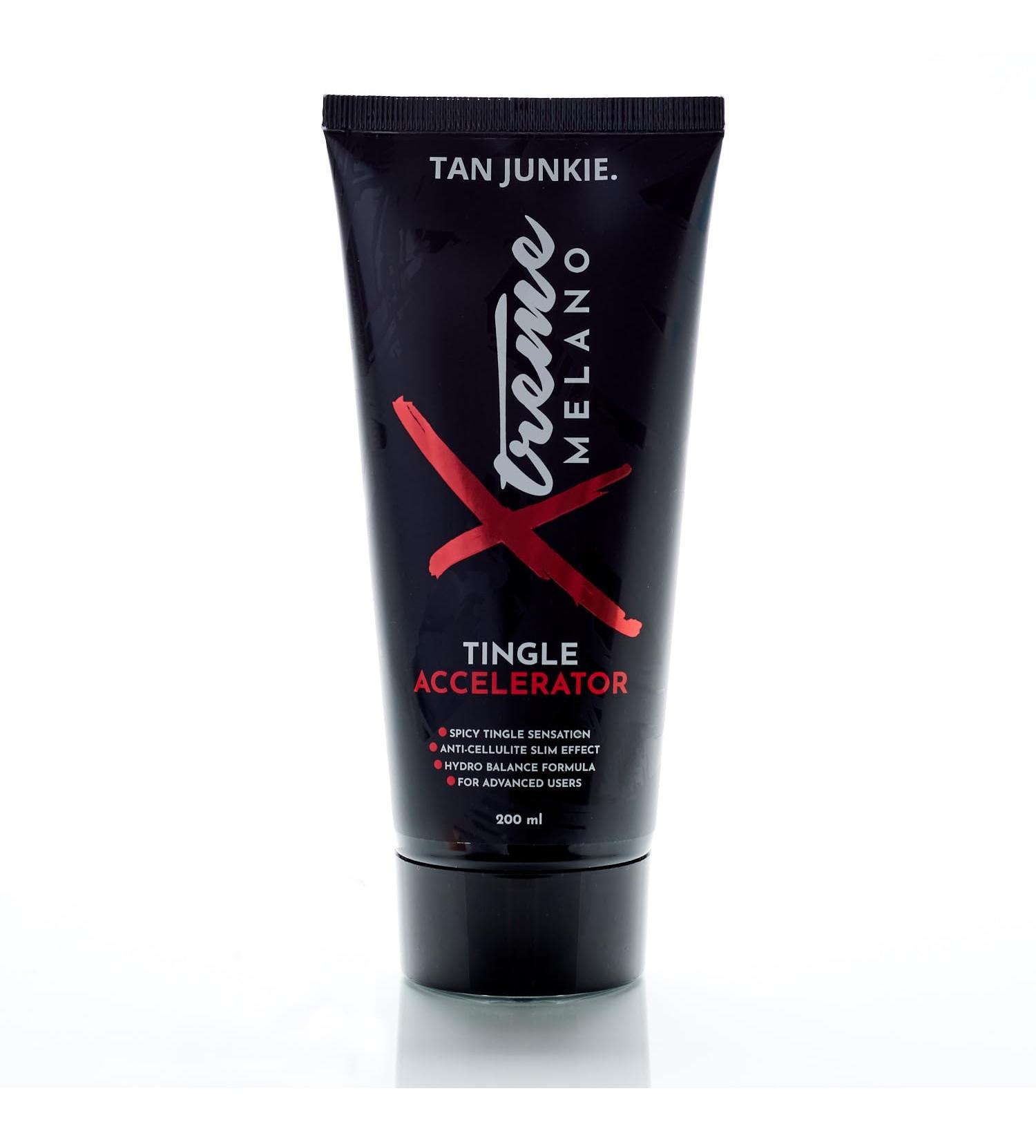 Tan Junkie Xtreme Melano Tingle Accelerator 200ml - Luxurious Sunbed Tanning Cream and Accelerator for Deep Golden Tan Anti-Cellulite Slim Effect - Buy Online on GoSupps.com