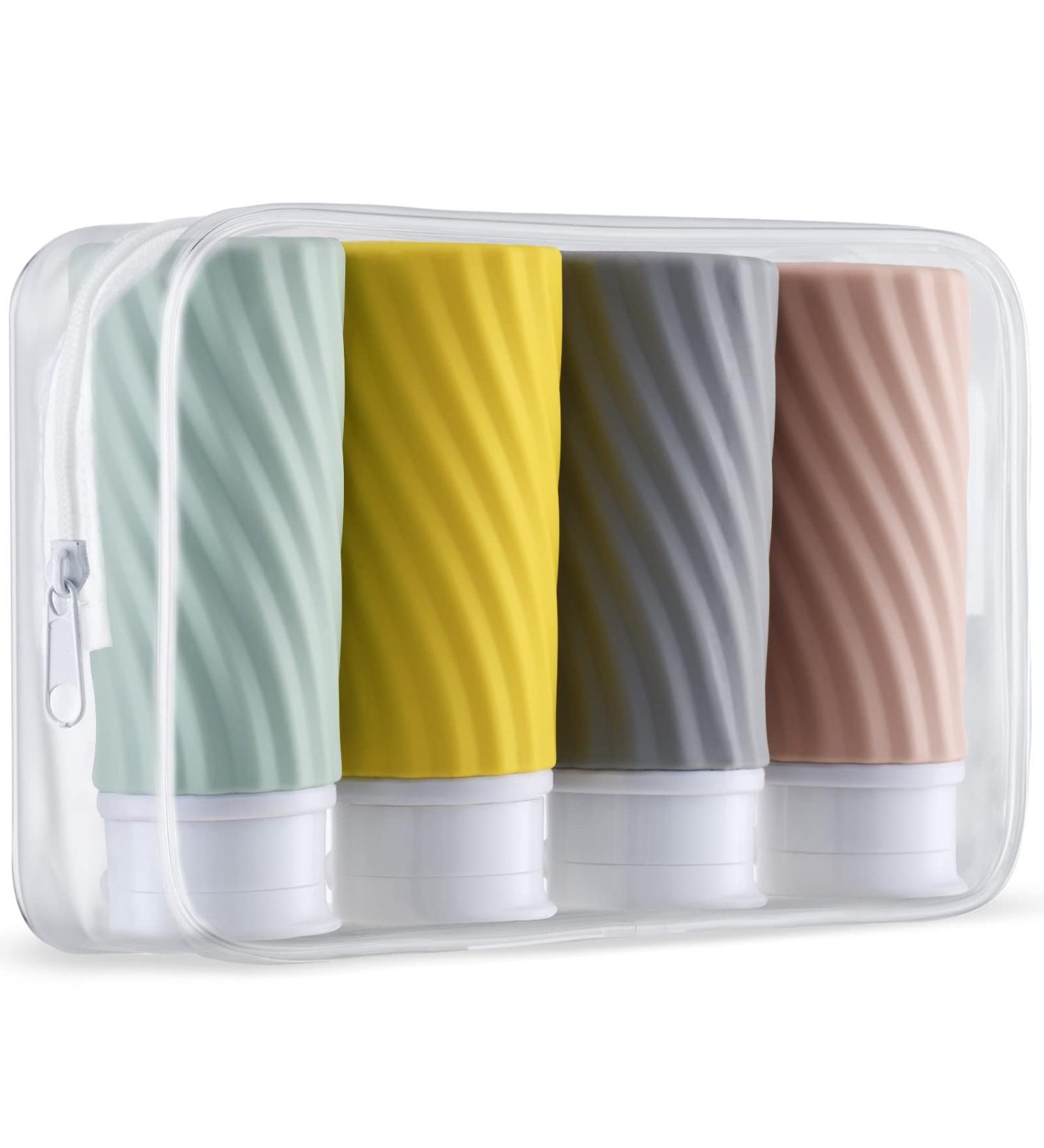 Owlyee 3oz Travel Bottles 4PCS Set - TSA Approved, Leak Proof Toiletry Containers for Shampoo, Conditioner, Lotion - Grey, Green, Pink, Yellow - Buy Online on GoSupps.com
