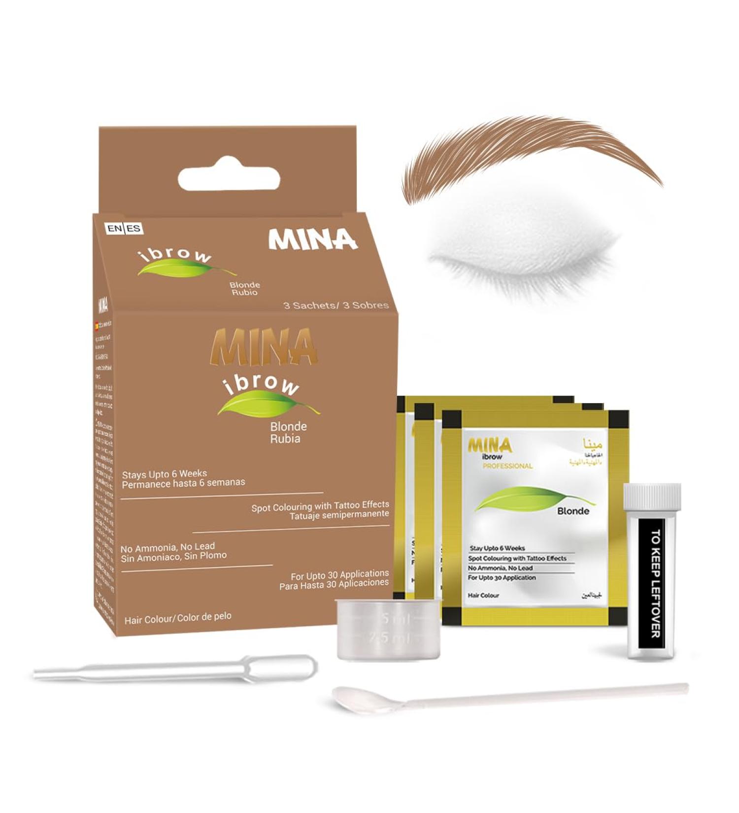 Mina Ibrow Hair Color Blonde | Water & Smudge Proof Tinting Powder | Vegan Cruelty-Free No Ammonia 100% Gray Coverage - Buy Online on GoSupps.com