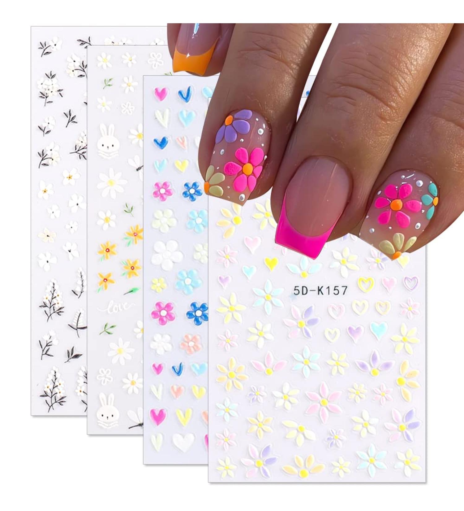 Daisy Nail Art Sticker 5D - Exquisite Floral Nail Decal, Self-Adhesive Design for Women & Girls - 4 Sheet Pack - Buy Online on GoSupps.com