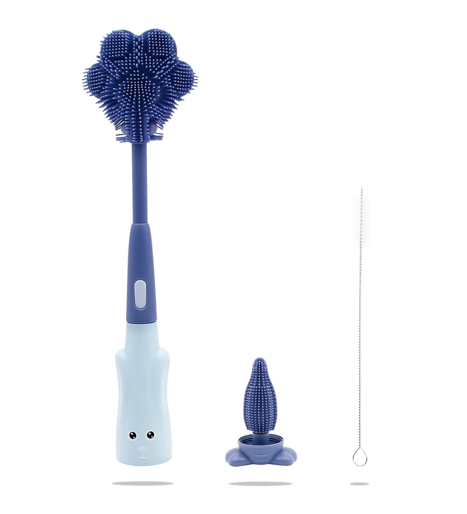 Blue Baby Bottle Cleaning Brush Kit - 3 in 1 for Bottles, Teats, Nipples, Straws, Cups - Thermos Cleaner - 02 Blue - Buy Online on GoSupps.com