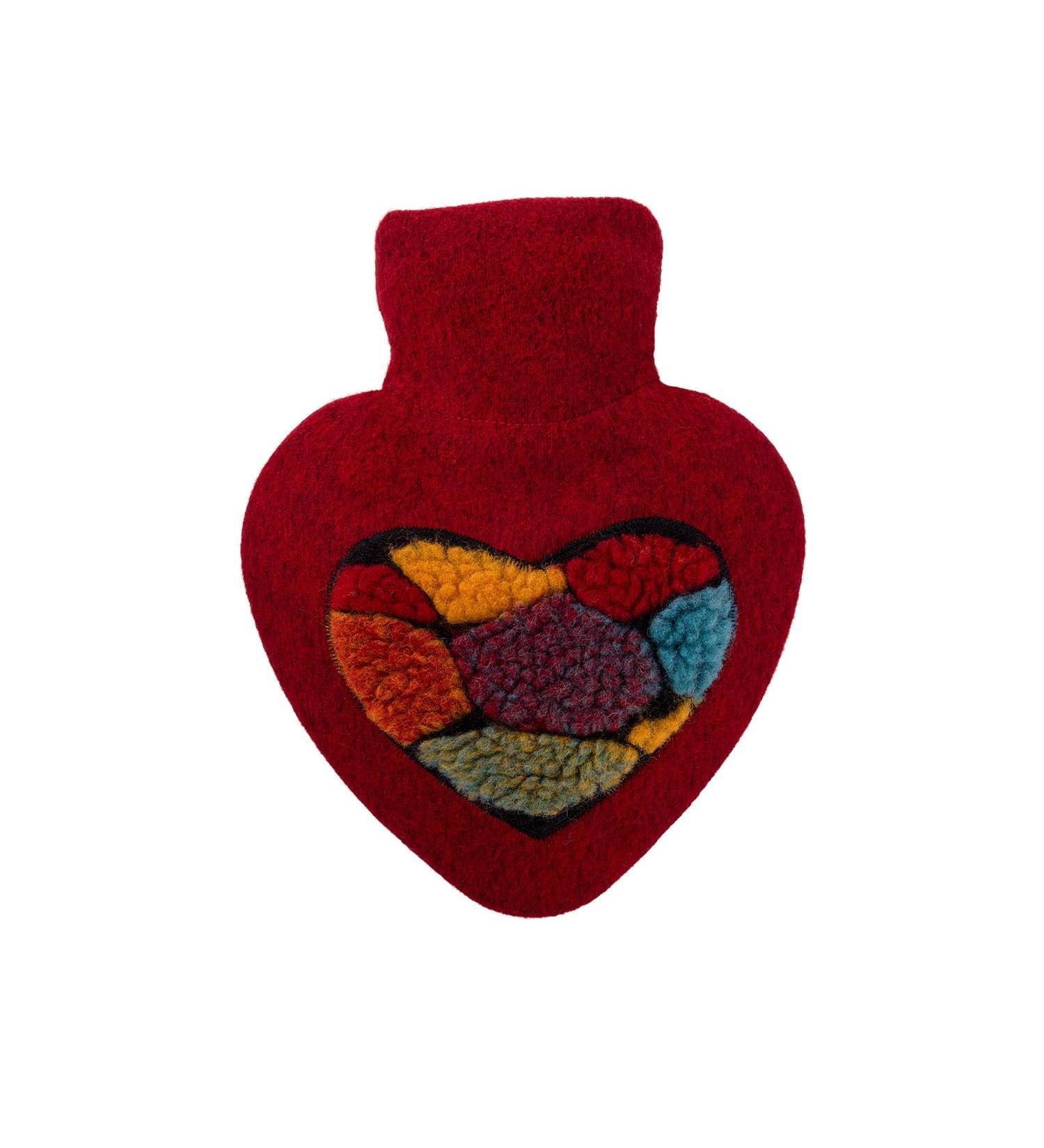 Hugo Frosch hot water bottle heart 1.0 l with knitted cover felt look pom pon