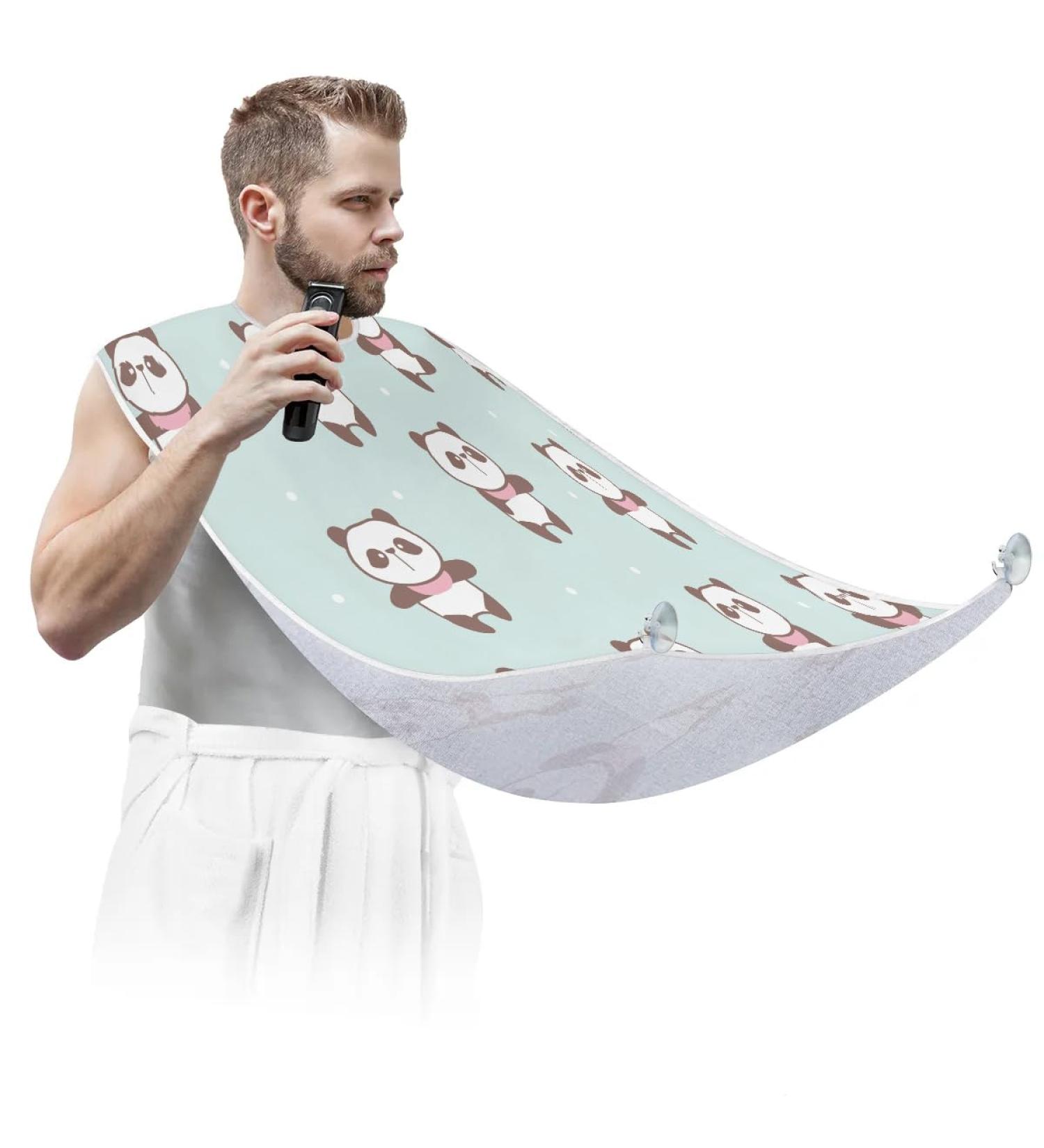 Panda Polka Dots Beard Bib - Non-Stick Waterproof Grooming Cape for Men | Hair Catcher Apron & Gift Idea - Buy Online on GoSupps.com