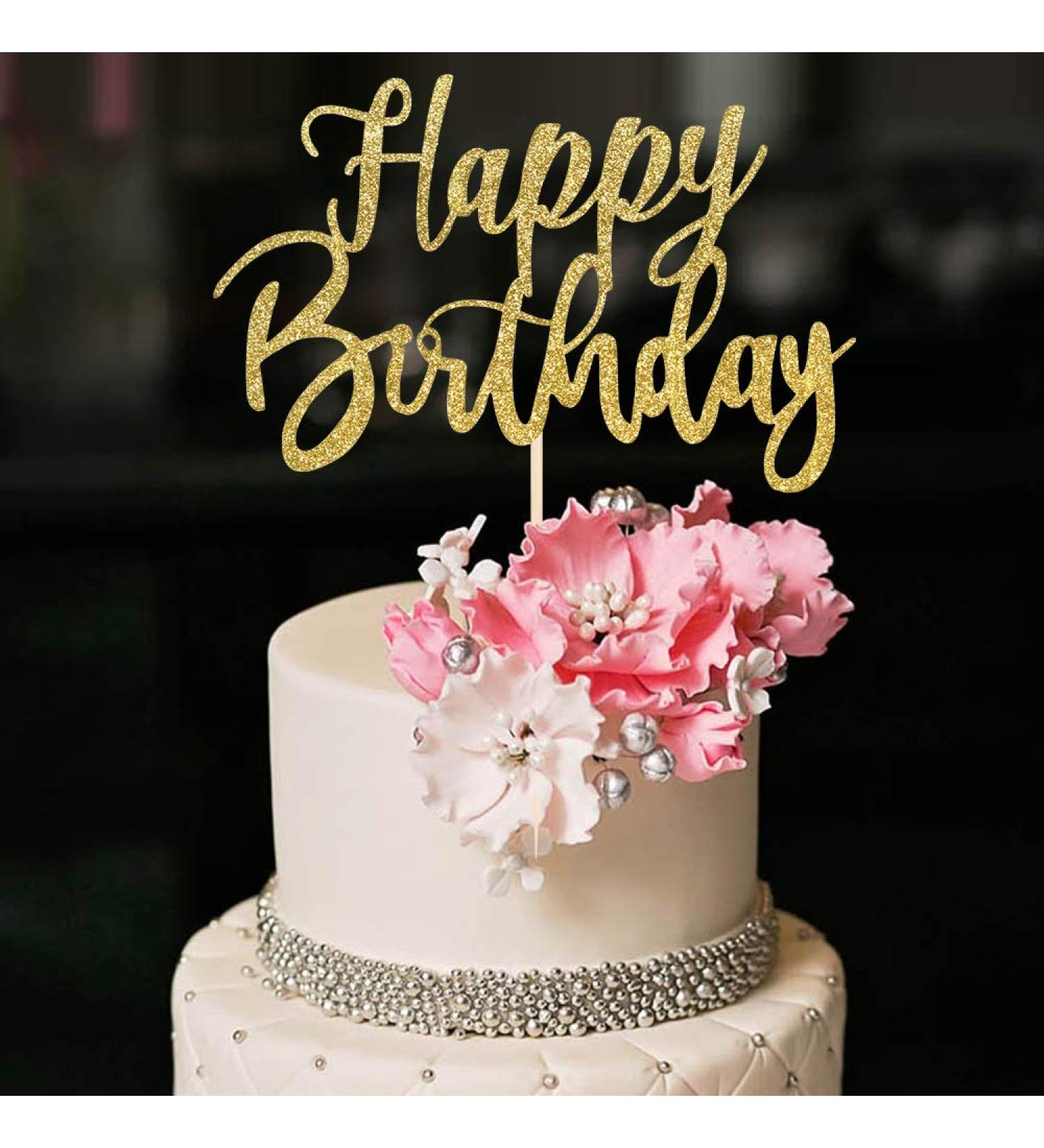 YUINYO Handmade Glitter Gold Happy Birthday Cake Topper - Birthday Party Decor Supplies - Buy Online on GoSupps.com