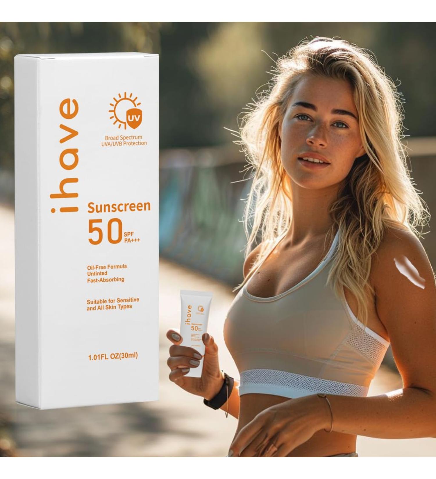 iHave Sunscreen SPF 50 - Broad Spectrum Face Lotion | Oil-Free Fast-Absorbing Sunblock for All Skin Types | Perfect Travel Skin Care Gift for Women - Buy Online on GoSupps.com