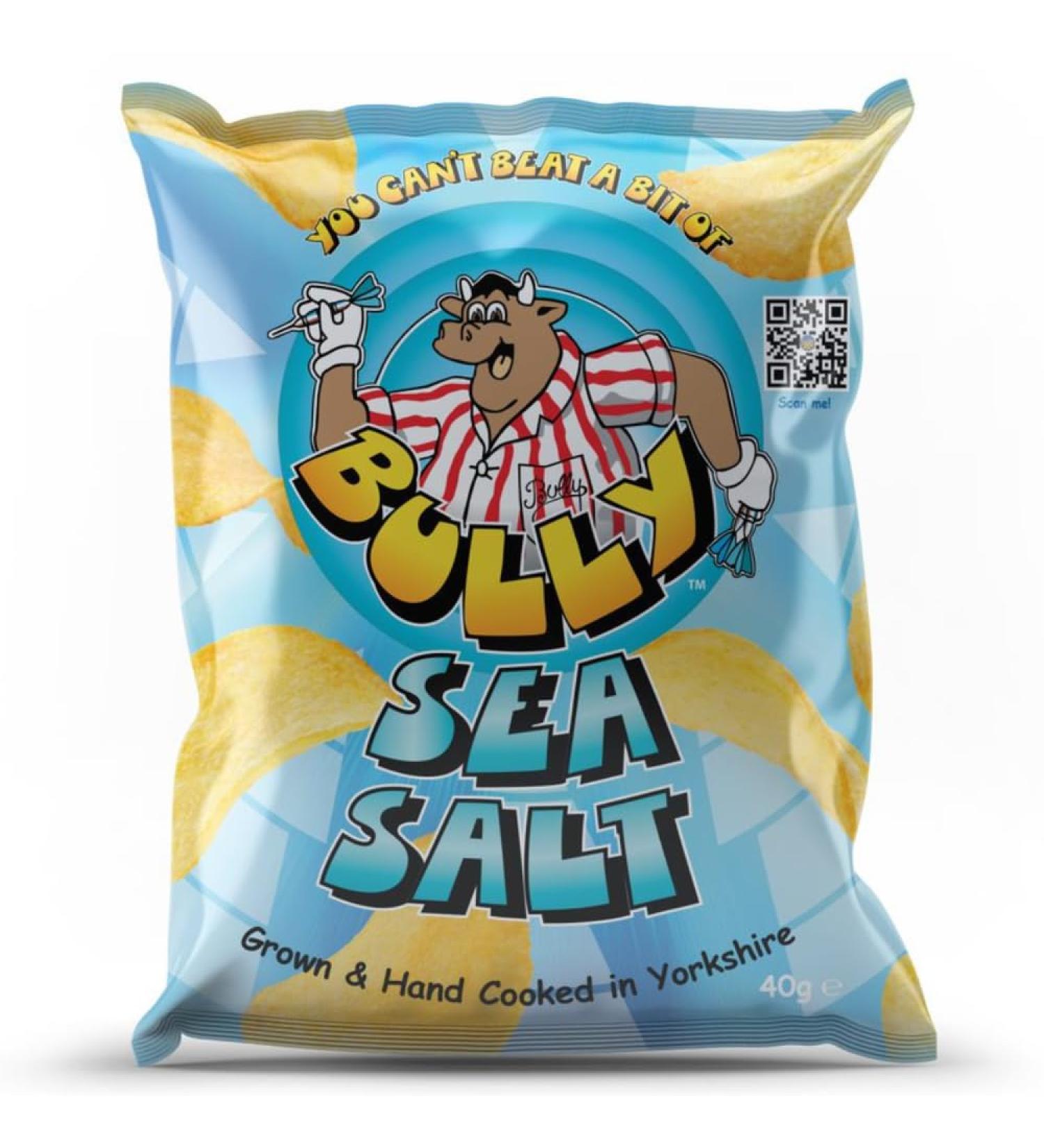 Bully Crisps Sea Salt Flavour - Full Case 24x40g - Grown & Hand Cooked in Yorkshire - Buy Online on GoSupps.com