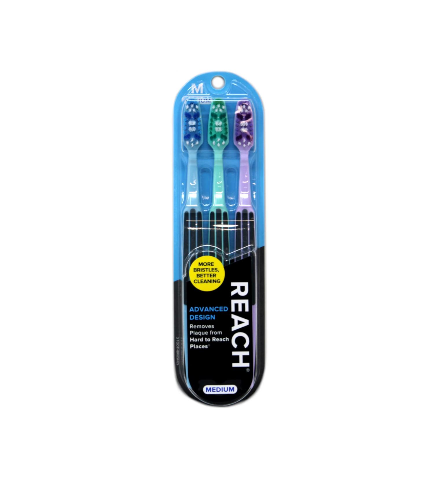 REACH Advanced Design Medium Toothbrush 3-Pack - Reach Every Hard-to-Reach Place - Buy Online on GoSupps.com