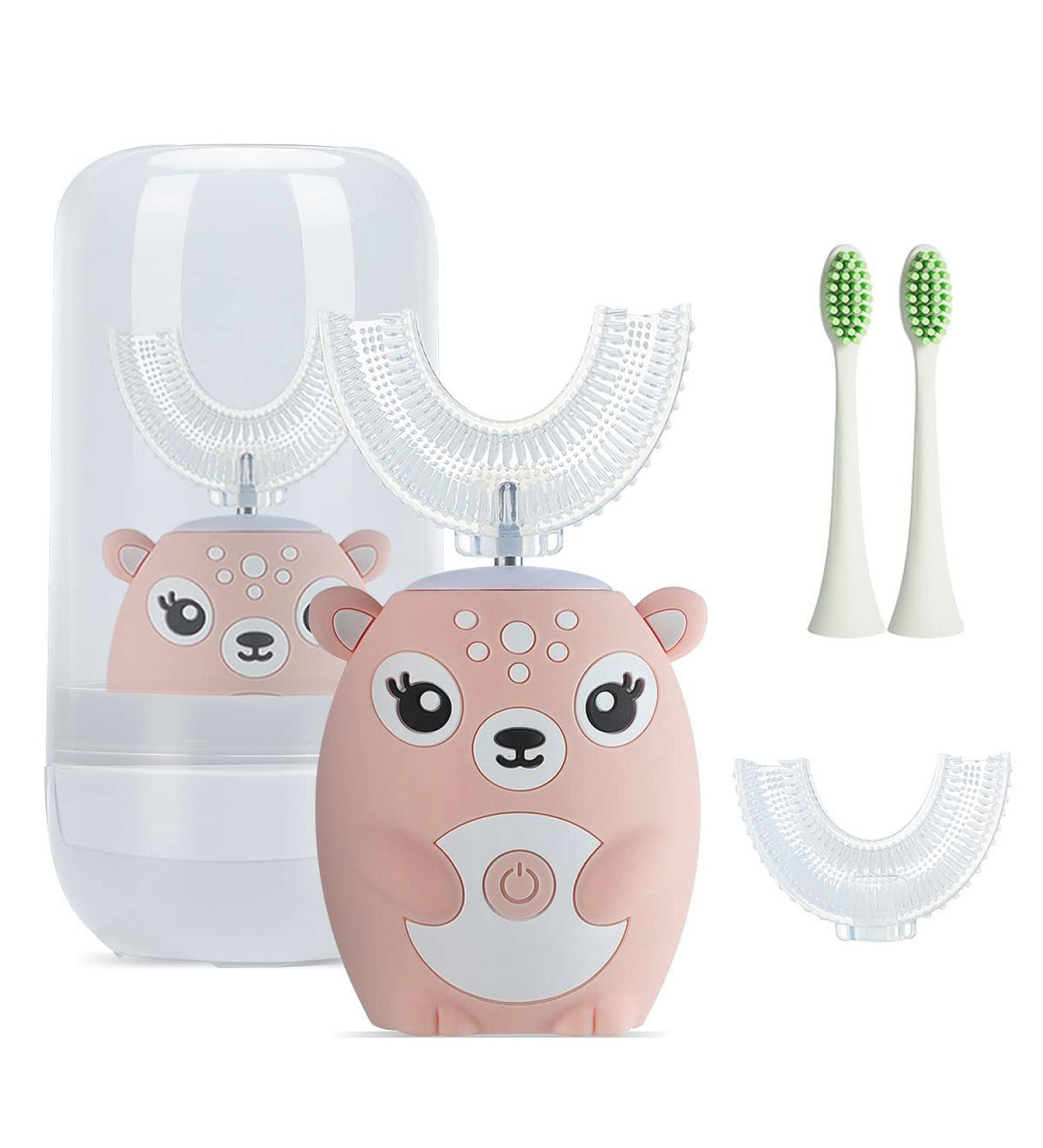 JIANLEJIA Kids Electric U-Shaped Automatic Toothbrush | 6 Cleaning Modes & 4 Brush Heads | Cartoon Design | Birthday Gift (Pink 7-14Y) - Buy Online on GoSupps.com