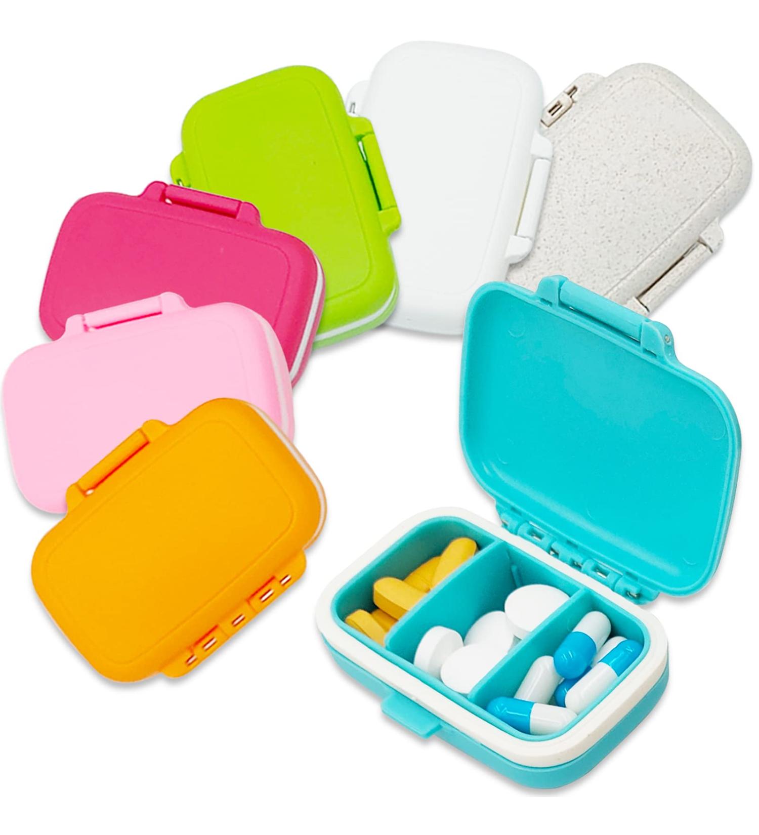 7 Pack Colorful Small Pill Case with 3 Removable Compartments - Travel Pill Box for Pocket Purse - Moisture Proof Daily Pill Organizer for Vitamins and Supplements - Buy Online on GoSupps.com