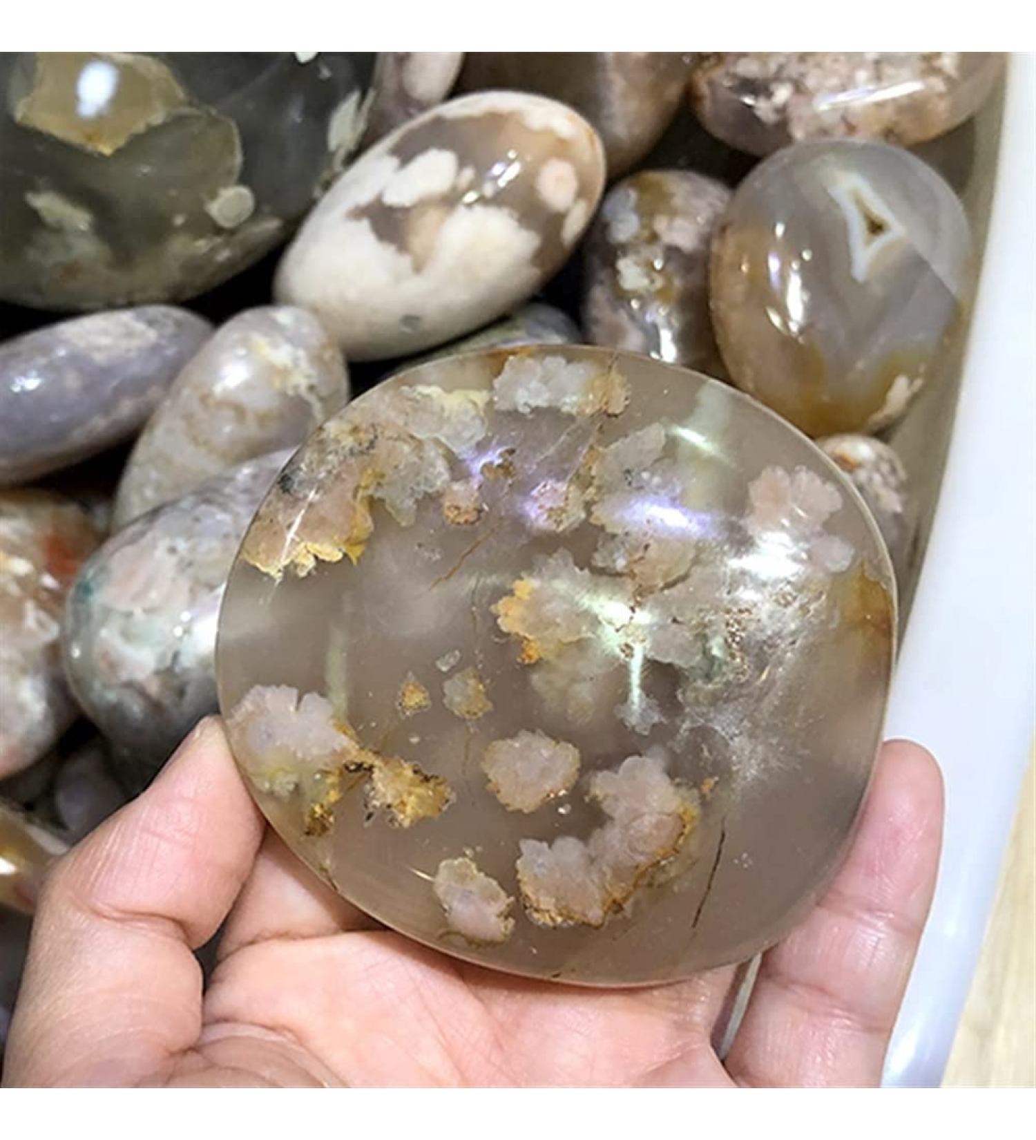 Natural Crystal Rough Home Decor Natural Crystals Stones Tumbled Cherry Blossom Agate Palm Size 30g-300g for Feng Shui Decoration Gifts Natural Crystal (Color : 122g-150g) - Buy Online on GoSupps.com