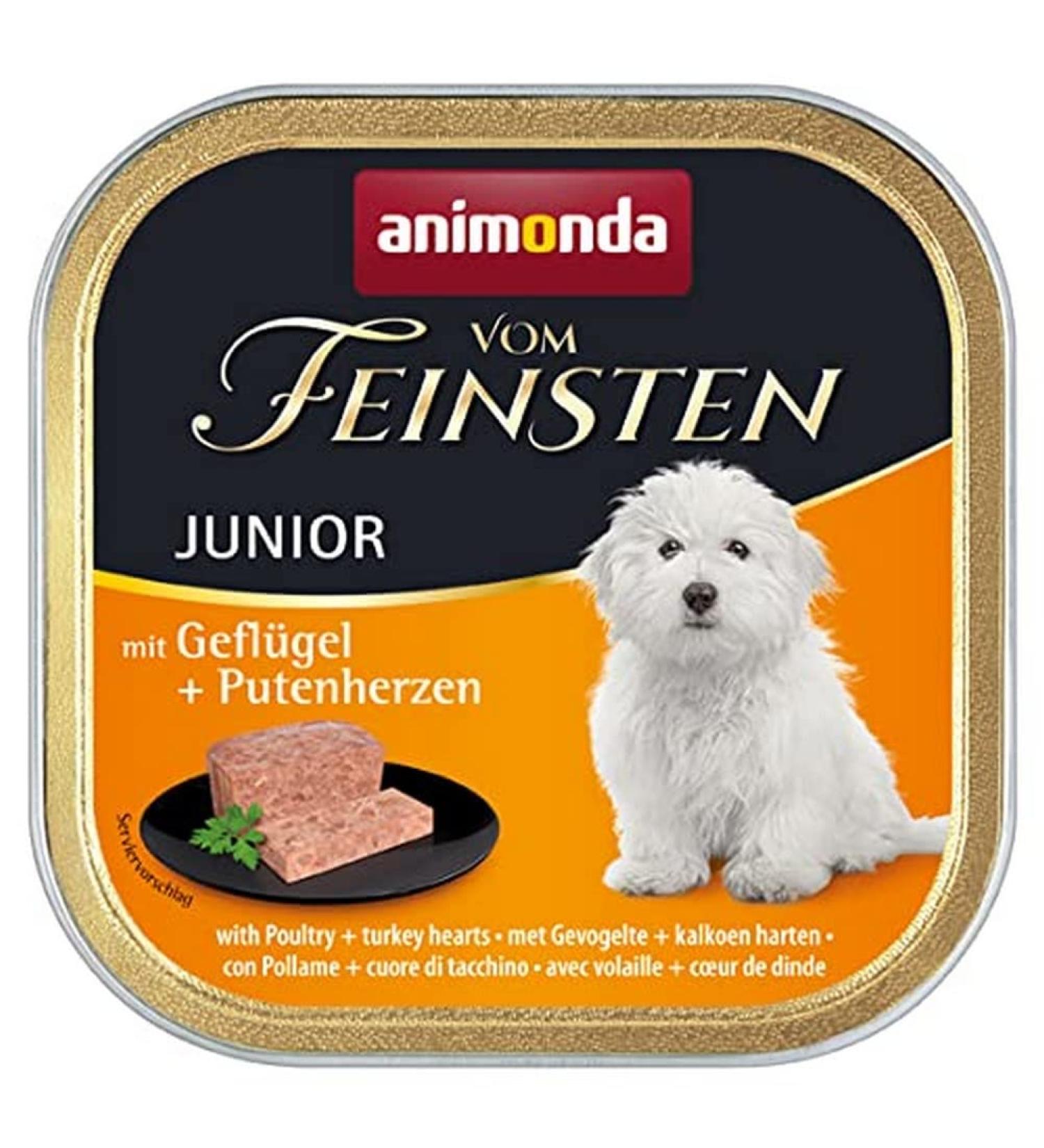 Animonda of the finest junior dog food wet food for dogs in growth with poultry + turkey hearts 22 x 150 g with poultry + turkey hearts 150 g (22 pack)