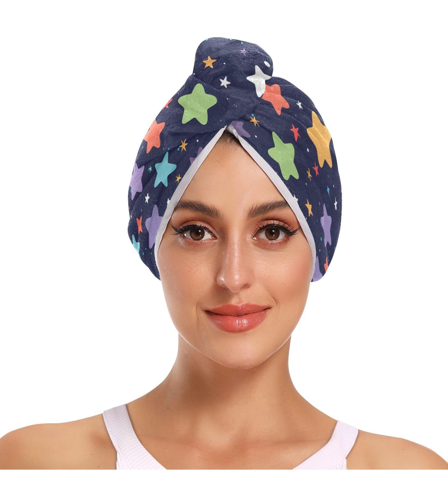 Rainbow Stars Hair Towel 2 Pack - Super Absorbent Quick Dry Hair Turbans for Women & Girls - Buy Online on GoSupps.com