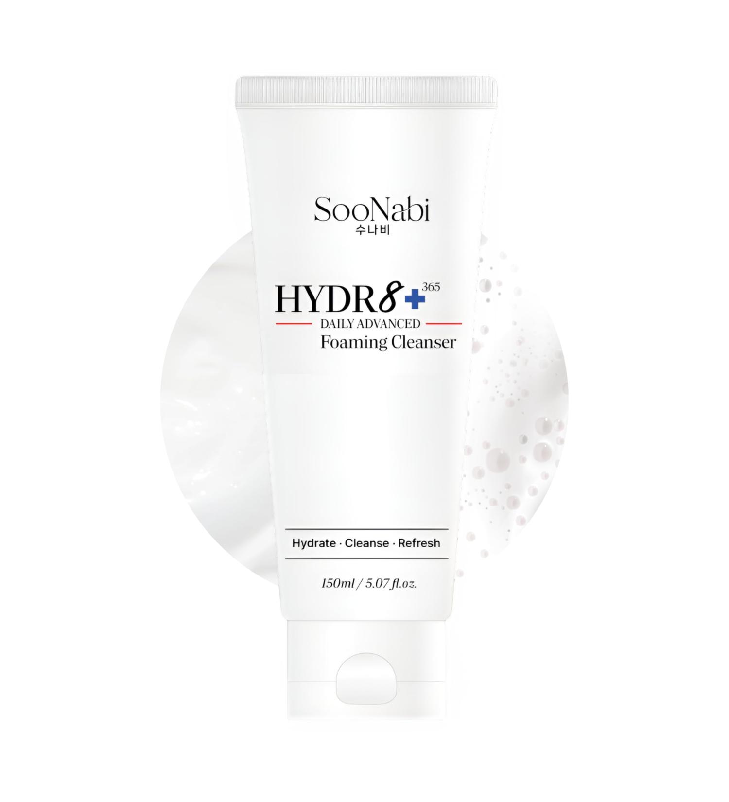 SooNabi HYDR8+ 365 Daily Advanced Foaming Cleanser 150ml Gentle Hydrating Face Wash for All & Sensitive Skin | 7 Types of Hyaluronic Acid NB-P Complex Beta-Glucan Panthenol | Vegan | pH Balanced - Buy Online on GoSupps.com