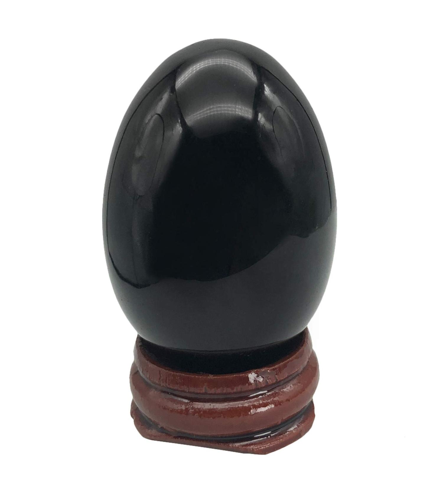 Ladeukoi Stone Egg Figurines - Polished Black Obsidian Healing Crystal Easter Eggs with Wooden Stand 45mm Tall - Perfect for Home Decor & Spiritual Healing - Buy Online on GoSupps.com