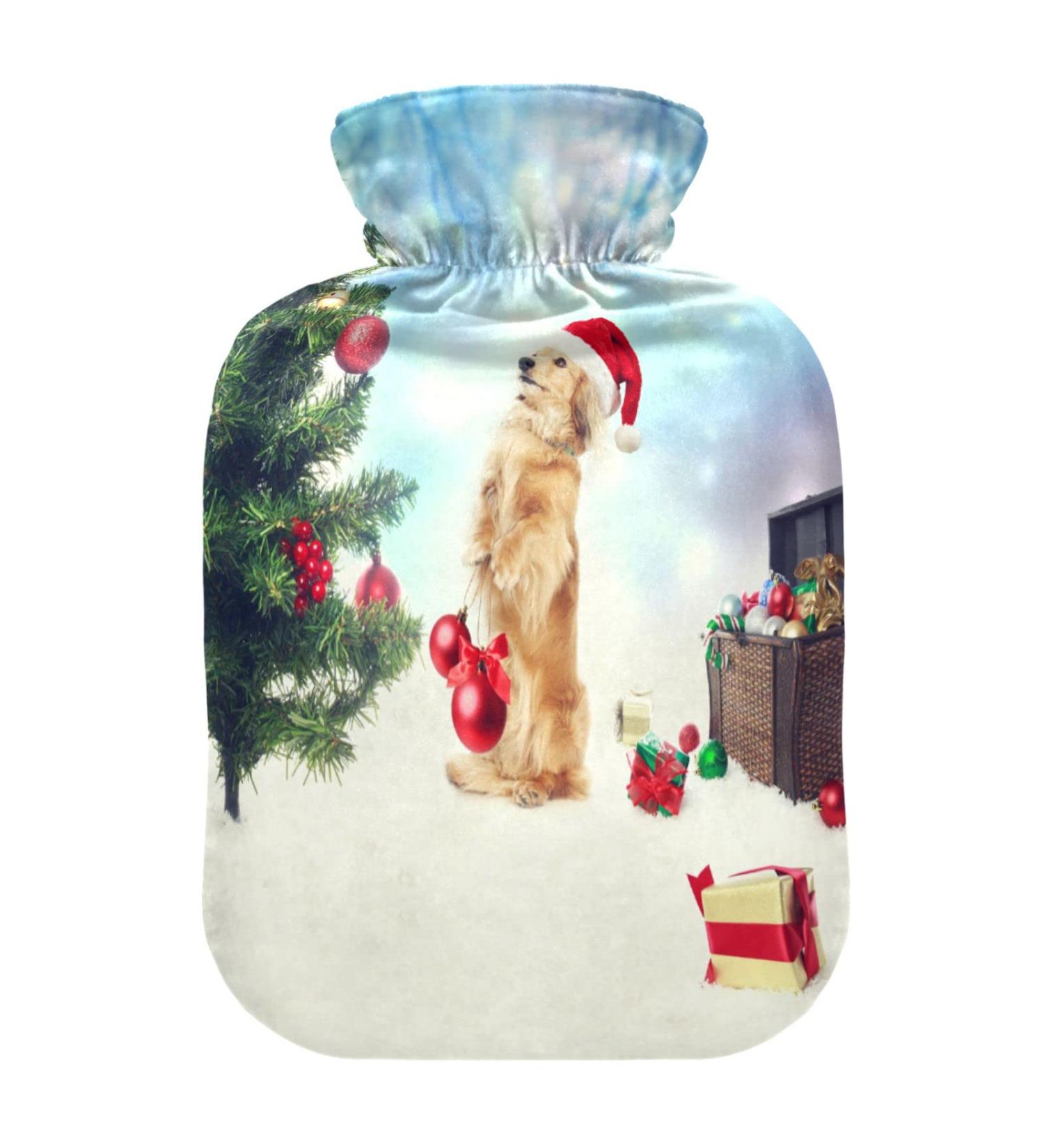 Dachshund Christmas Hot Water Bottle - 2 Litre Fleece Cover for Hot & Cold Therapy | Ideal Gift - Buy Online on GoSupps.com