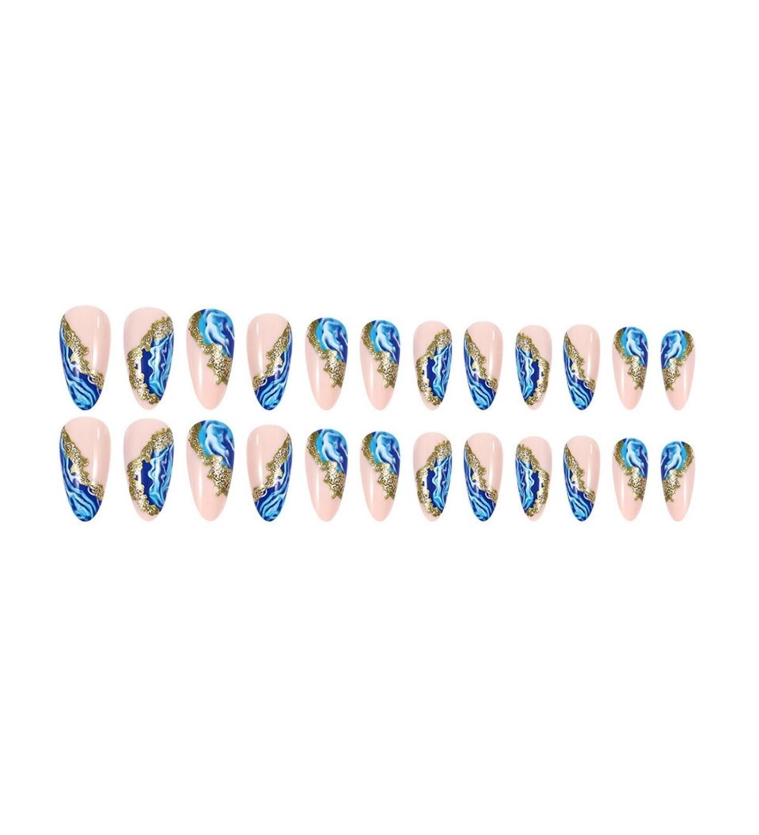 Nail art pieces wearable nail pieces blue marble pattern smudged nail pieces ins wearable false nails nail art patches 1 count (Pack of 1) - Buy Online on GoSupps.com