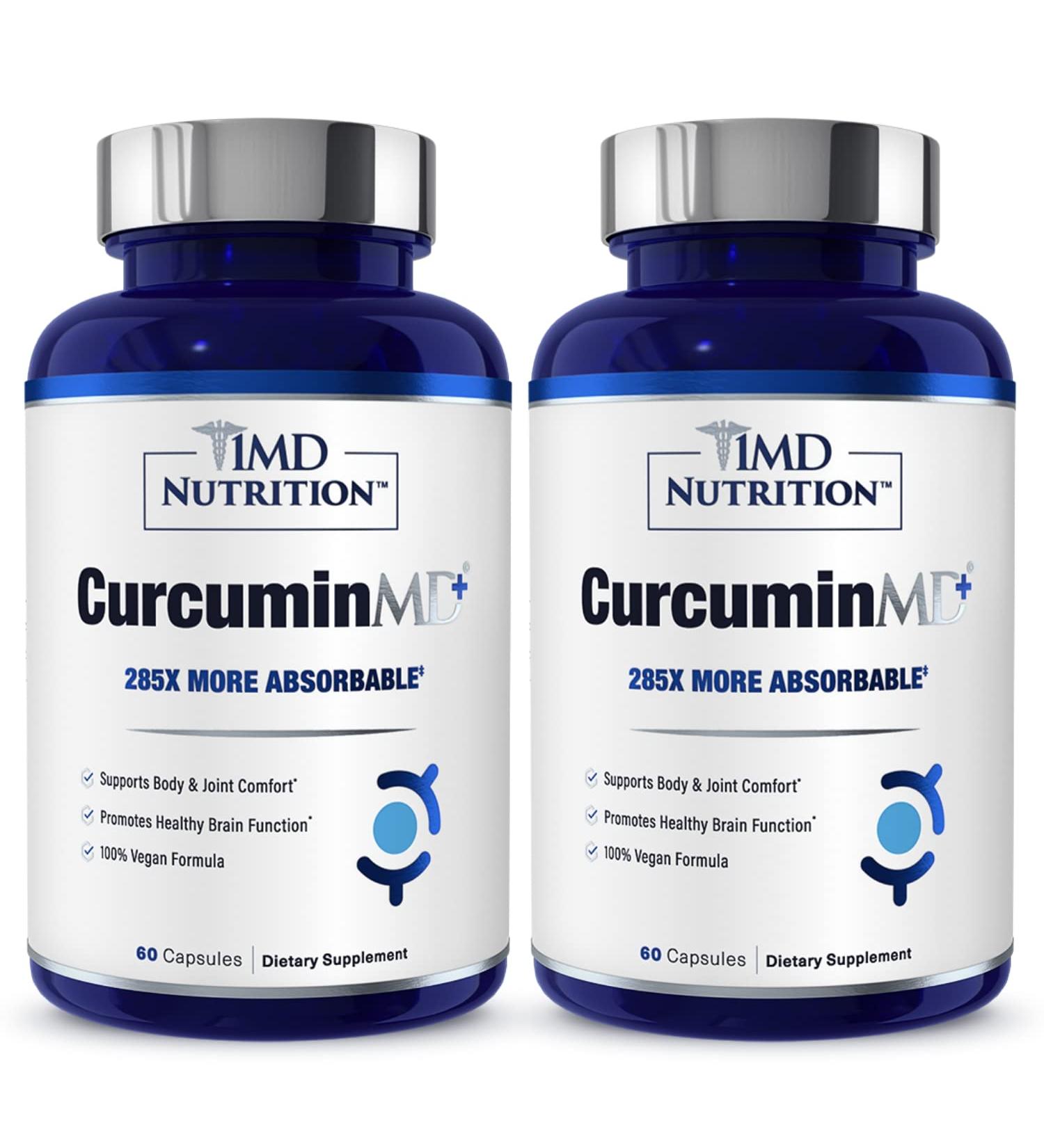 1MD Nutrition CurcuminMD Plus - Turmeric Curcumin with Boswellia Serrata - 285x More Absorbable | Joint Stiffness, Muscle Recovery, and Mood Support | 120 Capsules (2-Pack) 60 Count (Pack of 2) - Buy Online on GoSupps.com
