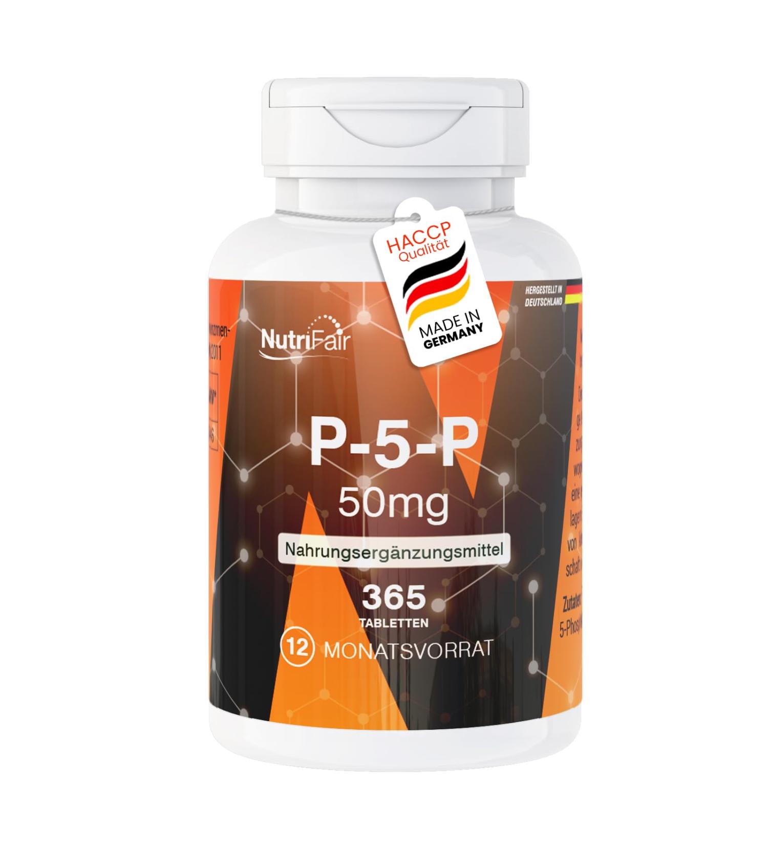 Nutrifair BV P5P 50mg 365 tablets each with 34mg of active vitamin B6 pyridoxal5phosphate high dose 100 vegan German production & laboratory test NutriFair Premium & Fair - Buy Online on GoSupps.com