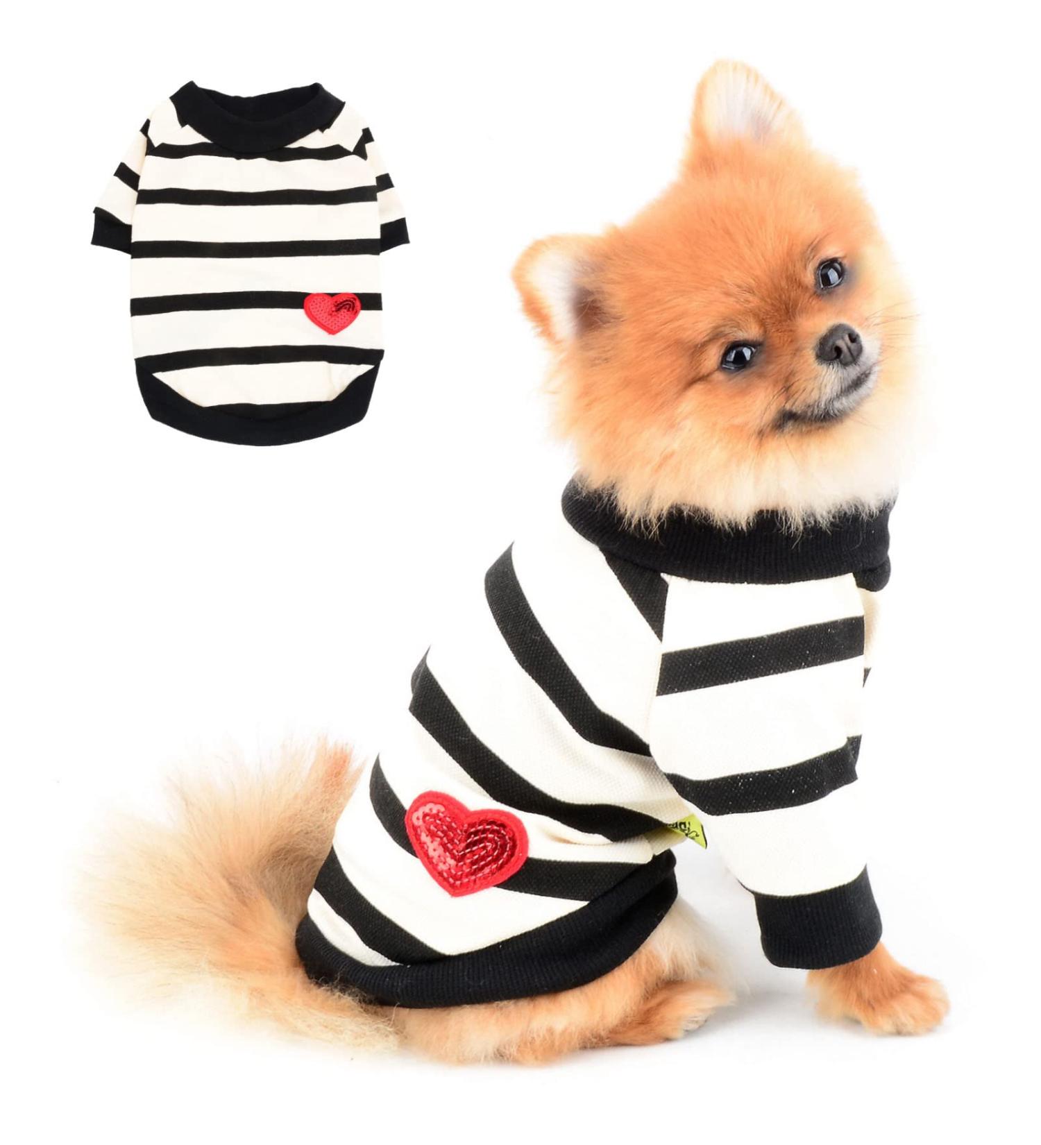 Paidful Striped Dog Shirt for Small & Medium Dogs | Breathable Tank Top for Puppies & Cats | Summer Pet Apparel with Red Heart Design - Buy Online on GoSupps.com