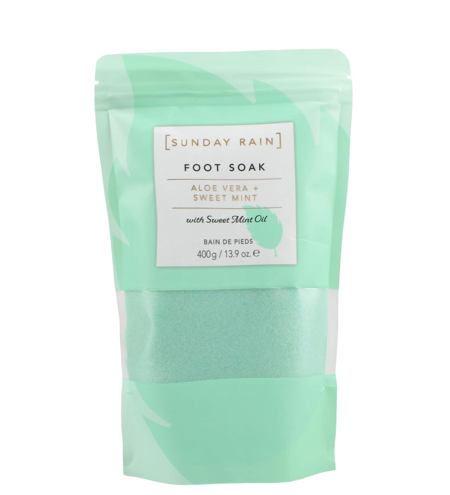 Title- Sunday Rain Aloe Vera & Sweet Mint Foot Soak Exfoliating Dry Skin Removal Vegan & Cruelty Free 400g - Buy Online on GoSupps.com