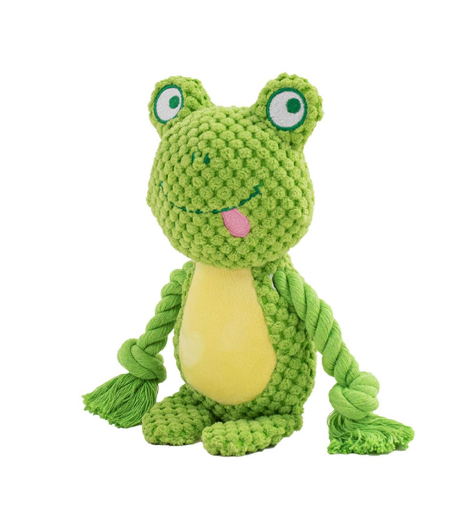 Tonyfy Dog Toys - Interactive Squeaky Plush Frog for Puppies & Small/Medium Dogs | Durable Cotton Rope & Crinkle Paper Fun - Buy Online on GoSupps.com