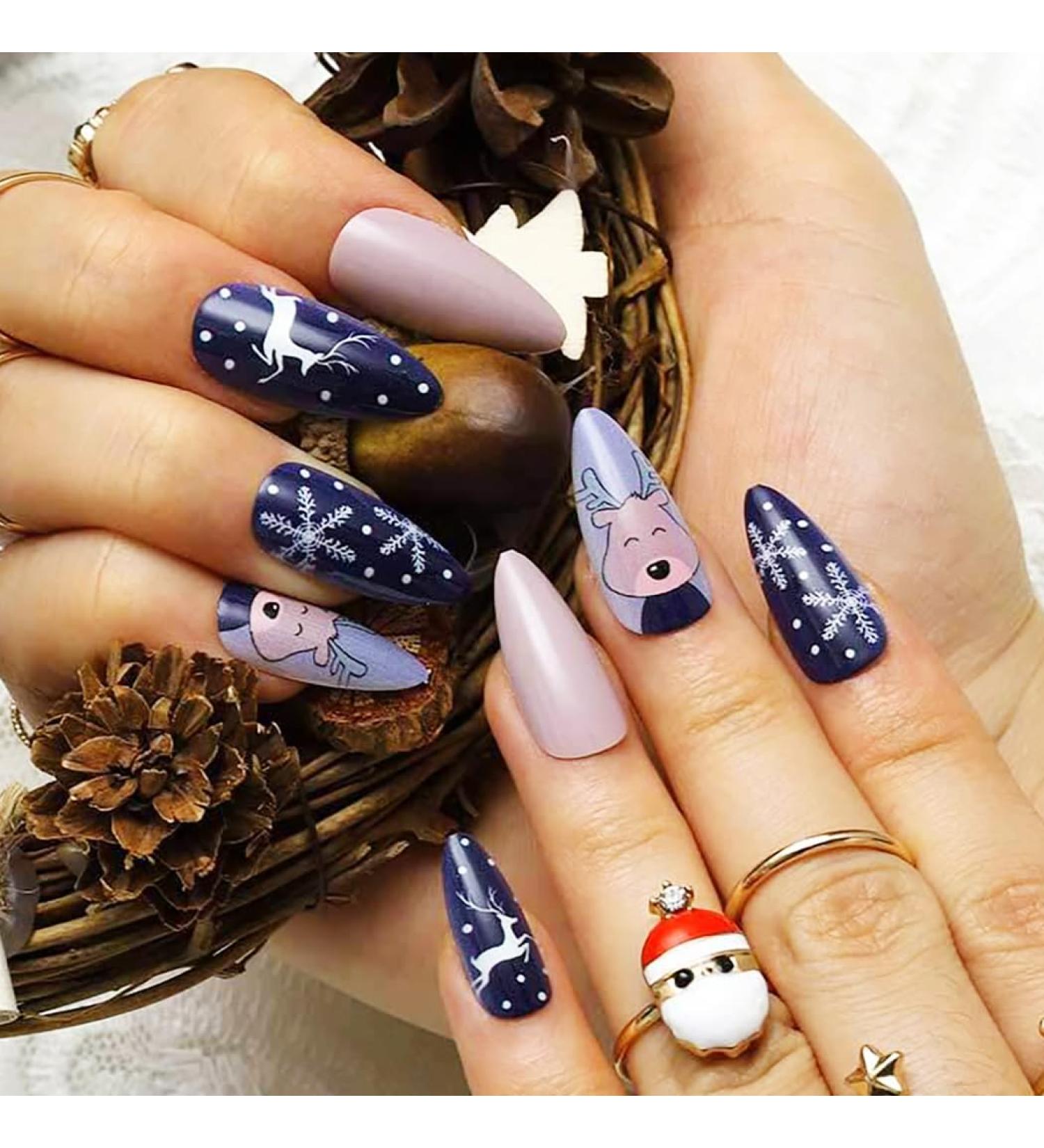 Brishow Christmas Snow Artificial Nails - 24-Piece Ballerina Press-On Nail Set for Women & Girls - Festive Full Cover Decorations - Buy Online on GoSupps.com