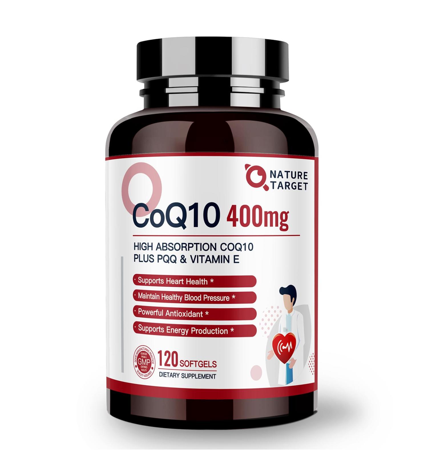 Buy NATURE TARGET CoQ10 400mg Plus PQQ & Vitamin E - High Absorption Antioxidant for Heart Health & Energy - 120 Servings - International Shipping Available - Buy Online on GoSupps.com