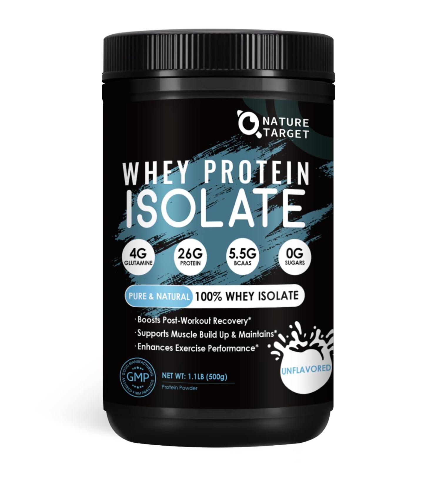 NATURE TARGET Whey Protein Powder Unflavored Protein Powder Whey Protein Isolate for Muscle Growth & Recovery 26G Protein Gluten Free & No Sugars 16 Servings 1.10 Pound (500 G) 1.1 Pound (Pack of 1) - Buy Online on GoSupps.com
