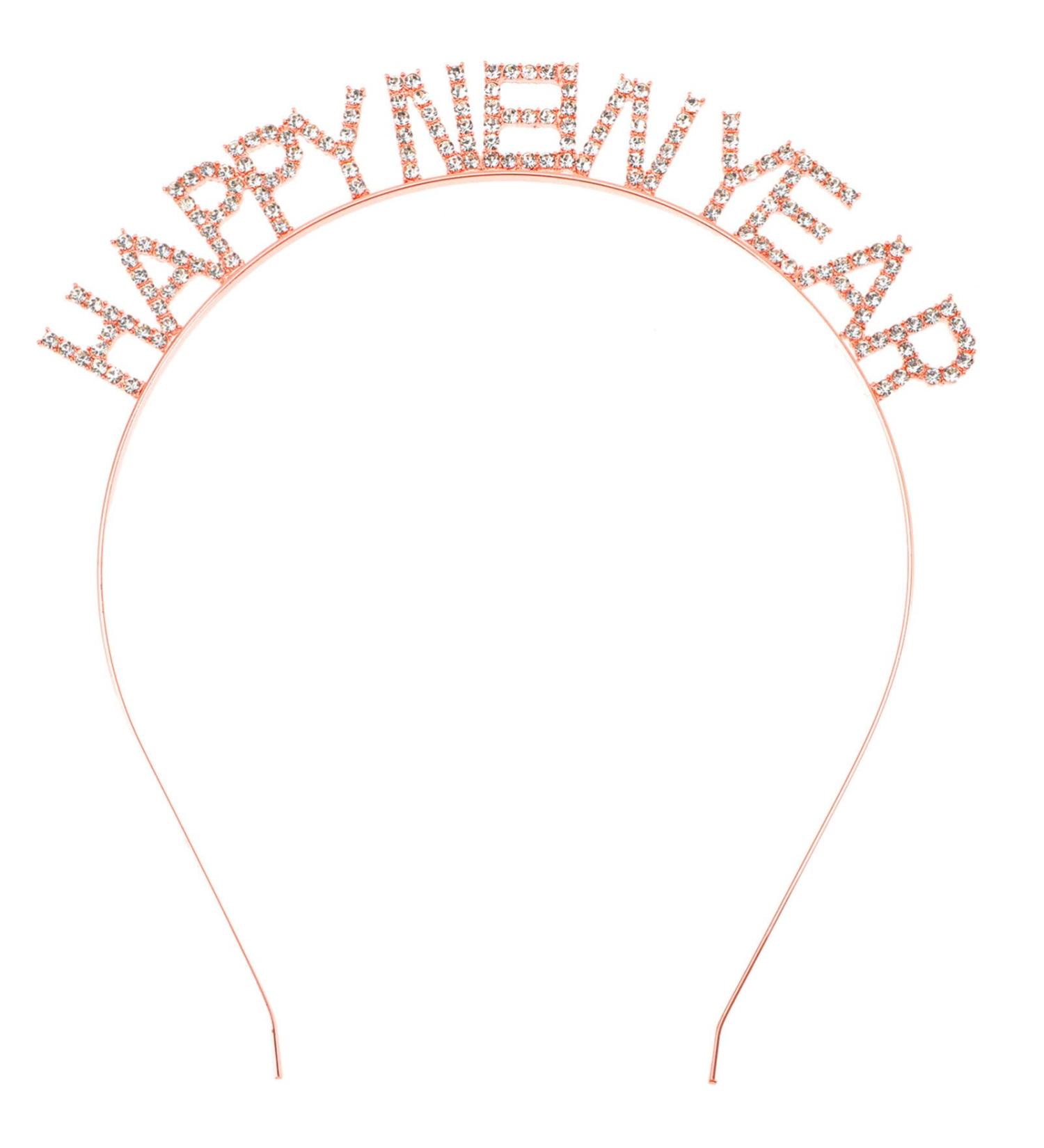 Minkissy Happy New Year Headband 2024 Crystal Rhinestone Tiara for Women Girls - Rose Gold Holiday Party Hair Accessory - Buy Online on GoSupps.com