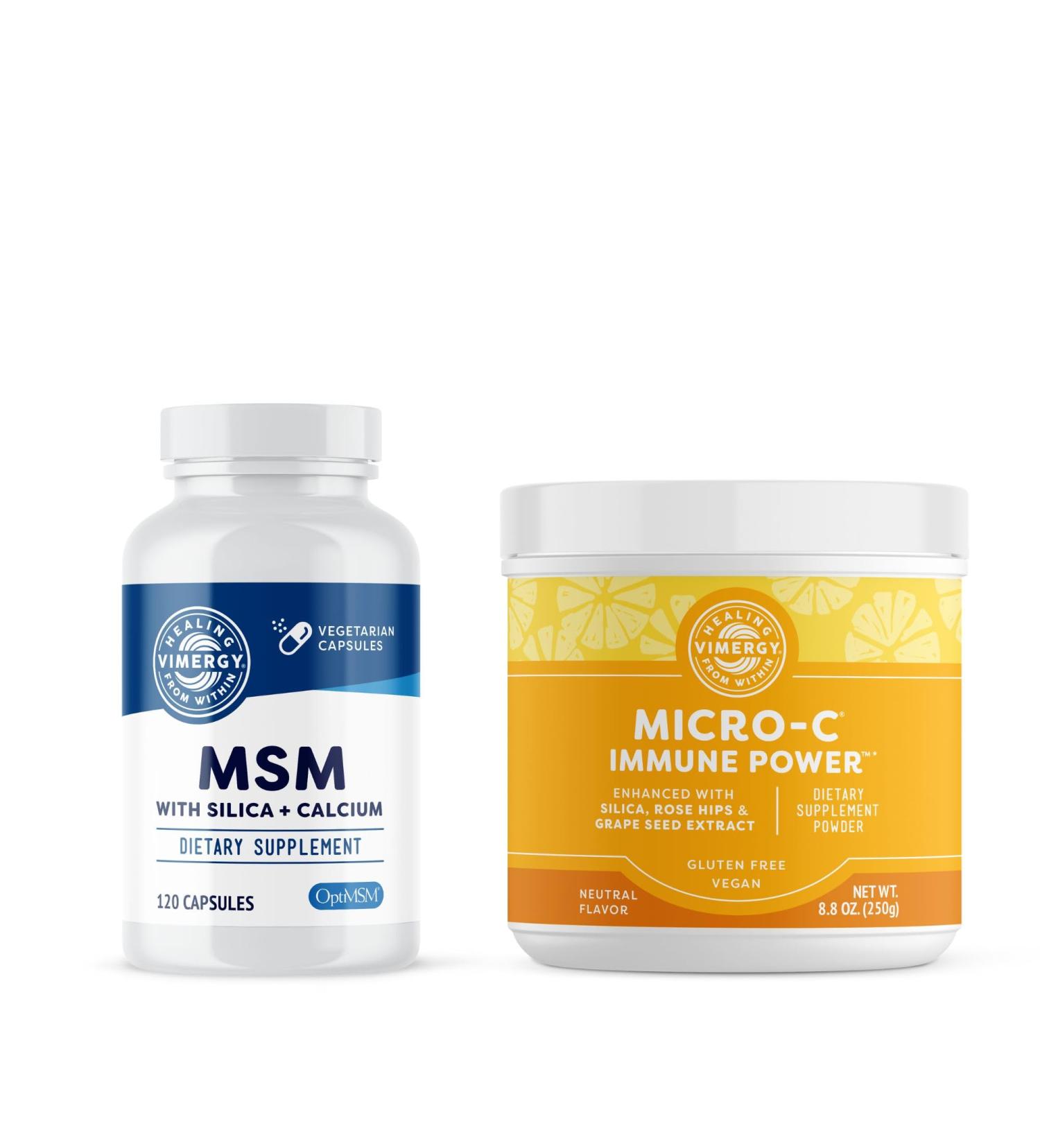 Vimergy Skin Potion Kit Micro-C Immune Power(TM) (250g) and MSM (120 Capsules) Skin Hair & Nail Support + Collagen + Immunity Vegan Paleo Gluten-Free Kosher Pure Potent Daily Supplements - Buy Online on GoSupps.com