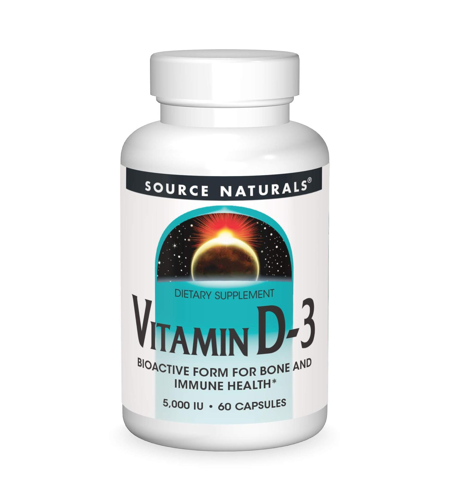 Source Naturals Vitamin D-3 5000 IU - 60 Capsules for Bone & Immune Health - Buy Online on GoSupps.com