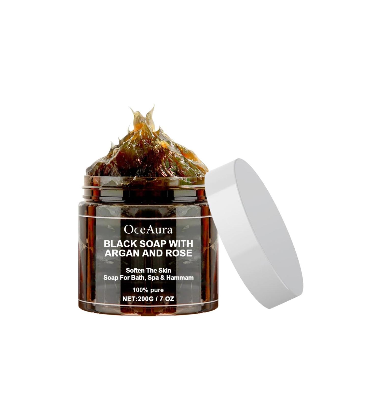 1 x Zawina Morocco Black Beldi Soap Black Soap with Argan and Rose African Black Soap Bar Exfoliating Soap Natural Ingredients for Soothing and Nourishing Skin - Buy Online on GoSupps.com