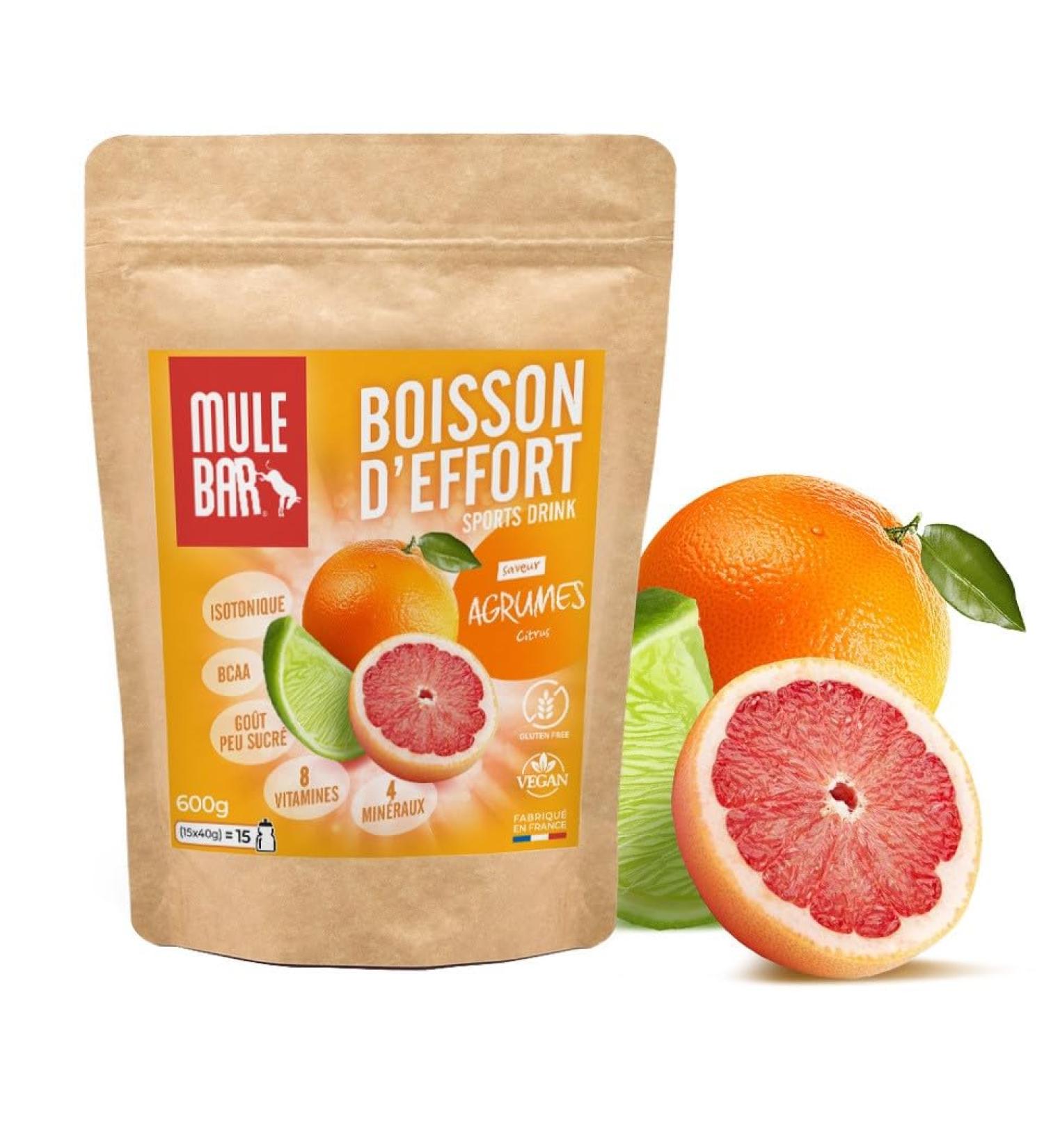 MULEBAR - Powdered Sports Drink - Citrus - Isotonic Drink - Antioxidant - 8 Vitamins - 4 Minerals - Easy to Digest - Made in France - 600gr - Buy Online on GoSupps.com