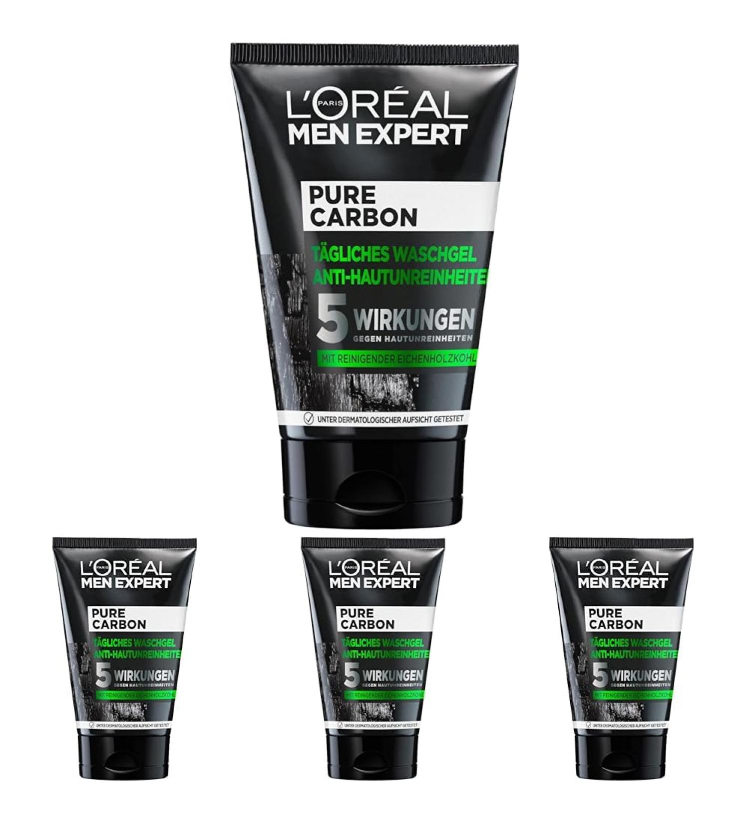 L'Or al Men Expert L'Or al Paris Men Expert washing gel for the face impure skin facial cleaning for men pure carbon washing gel anti-skin turmoil 1 x 100 ml (pack with 4) 100 ml (4 Pack)