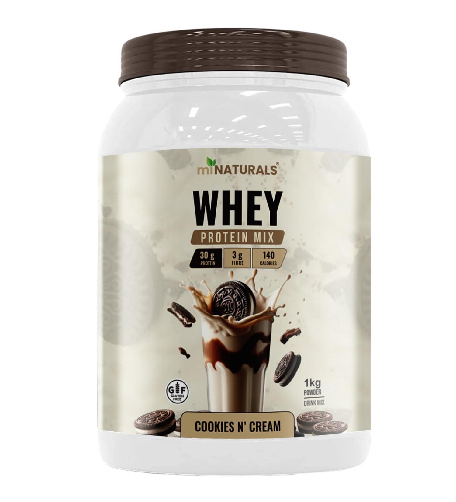 miNATURALS Whey Pure Isolate High Protein Drink Mix Powder For Shakes (Cookies & Cream - 1 KG) - with Inulin Fibre - Chicory Root Cookies & Cream (1 KG) - Buy Online on GoSupps.com