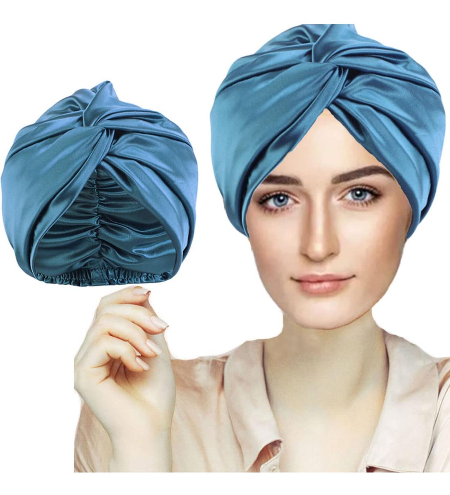 Double Layer Silk Bonnet for Curly Hair - Peacock Blue | Satin Night Cap for Sleeping, Washing, Makeup & Sport - Buy Online on GoSupps.com