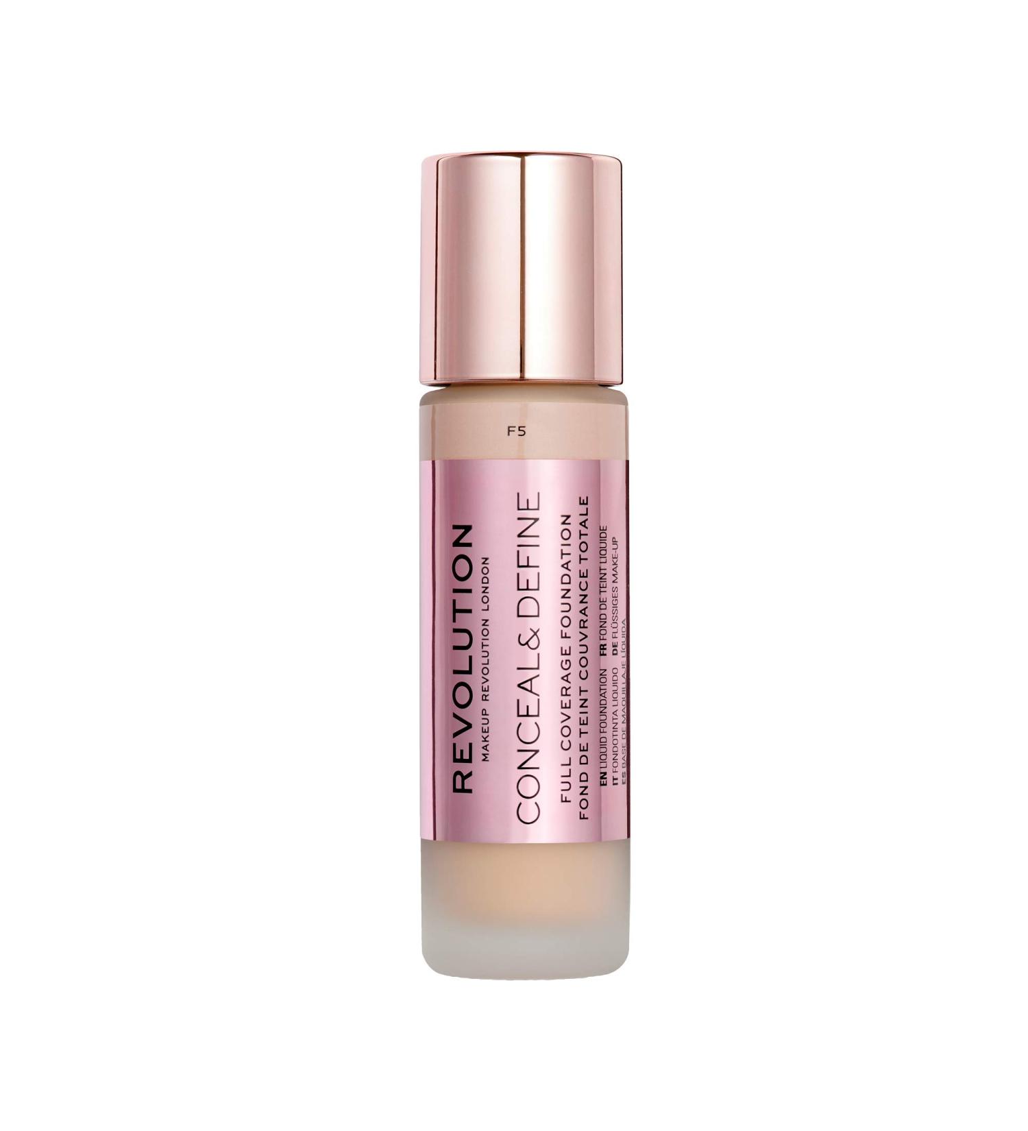 Makeup Revolution Conceal and Define Foundation F5 - Full Coverage Matte Finish, Vegan & Cruelty-Free - Buy Online on GoSupps.com