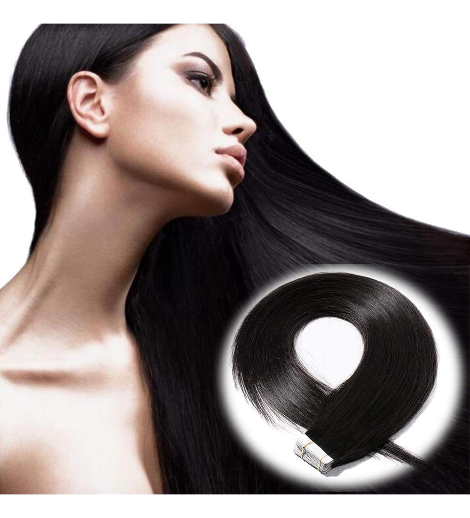 Elailite Invisible Tape In Hair Extensions - 20 Pieces Remy Real Human Hair 55cm 50g #1B Natural Black - Buy Online on GoSupps.com