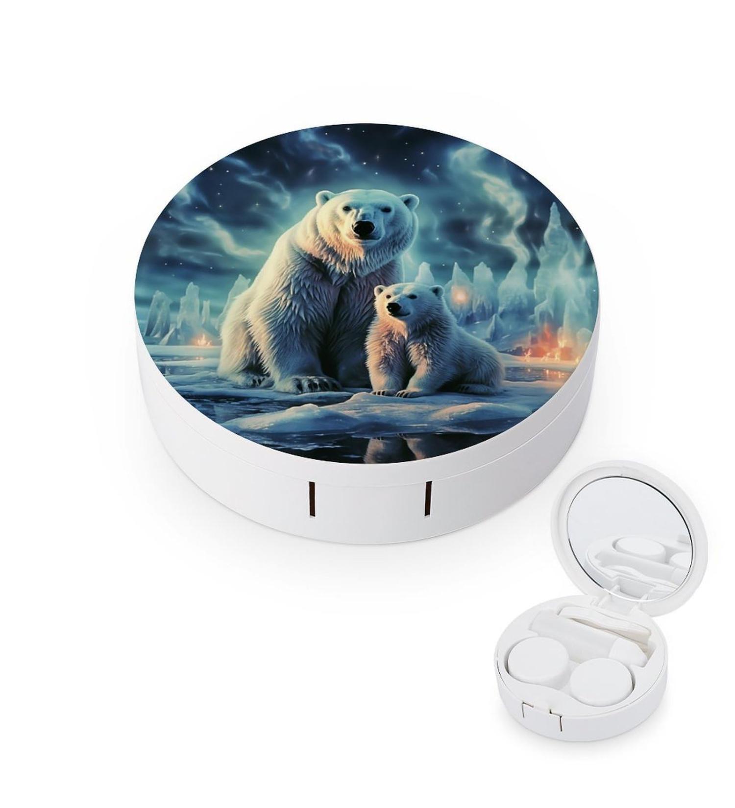 Polar Bears Northern Lights Travel Contact Lens Case - Portable Storage Box for Contact Lenses - Buy Online on GoSupps.com