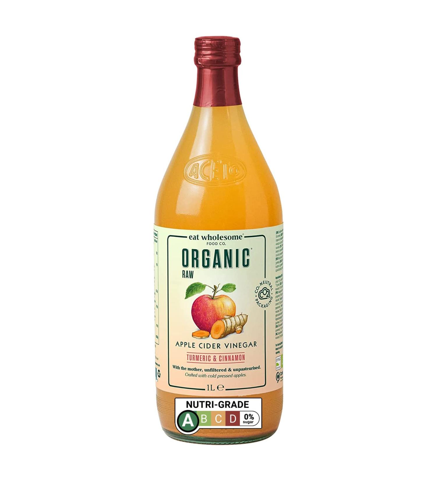 Eat Wholesome Organic Raw Apple Cider Vinegar with Turmeric and Cinnamon with The Mother 1L - Buy Online on GoSupps.com