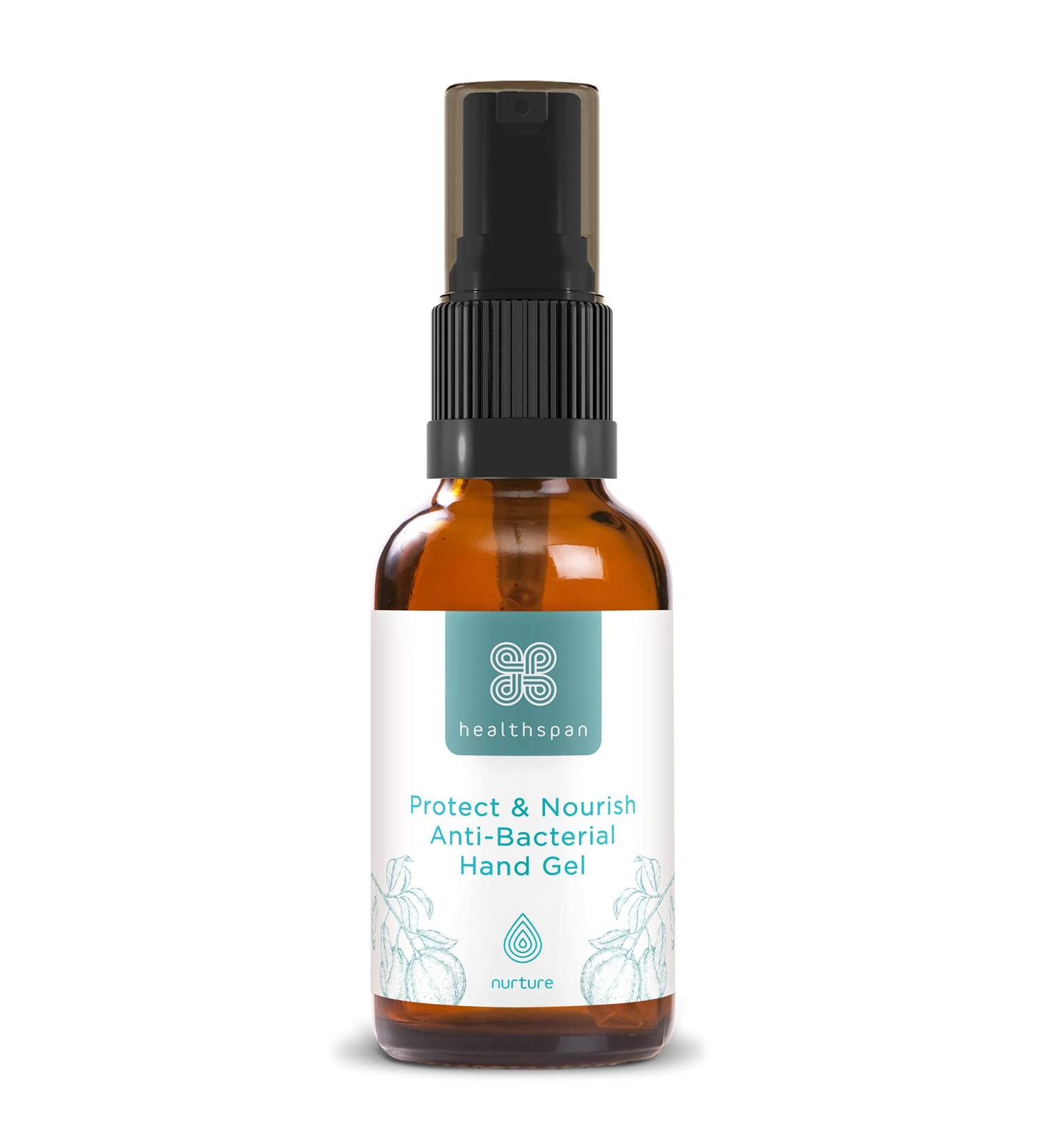 Healthspan Anti-Bacterial Hand Gel (50ml) | Essential Oils | 70% Ethanol | Protect & Nourish - Buy Online on GoSupps.com