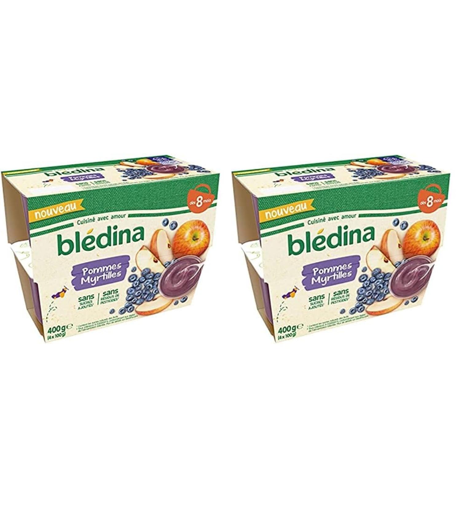 Bledina - Coupelles Fruits Pommes Myrtilles - des 8 Mois - Le Pack de 4x100g (Lot de 2)