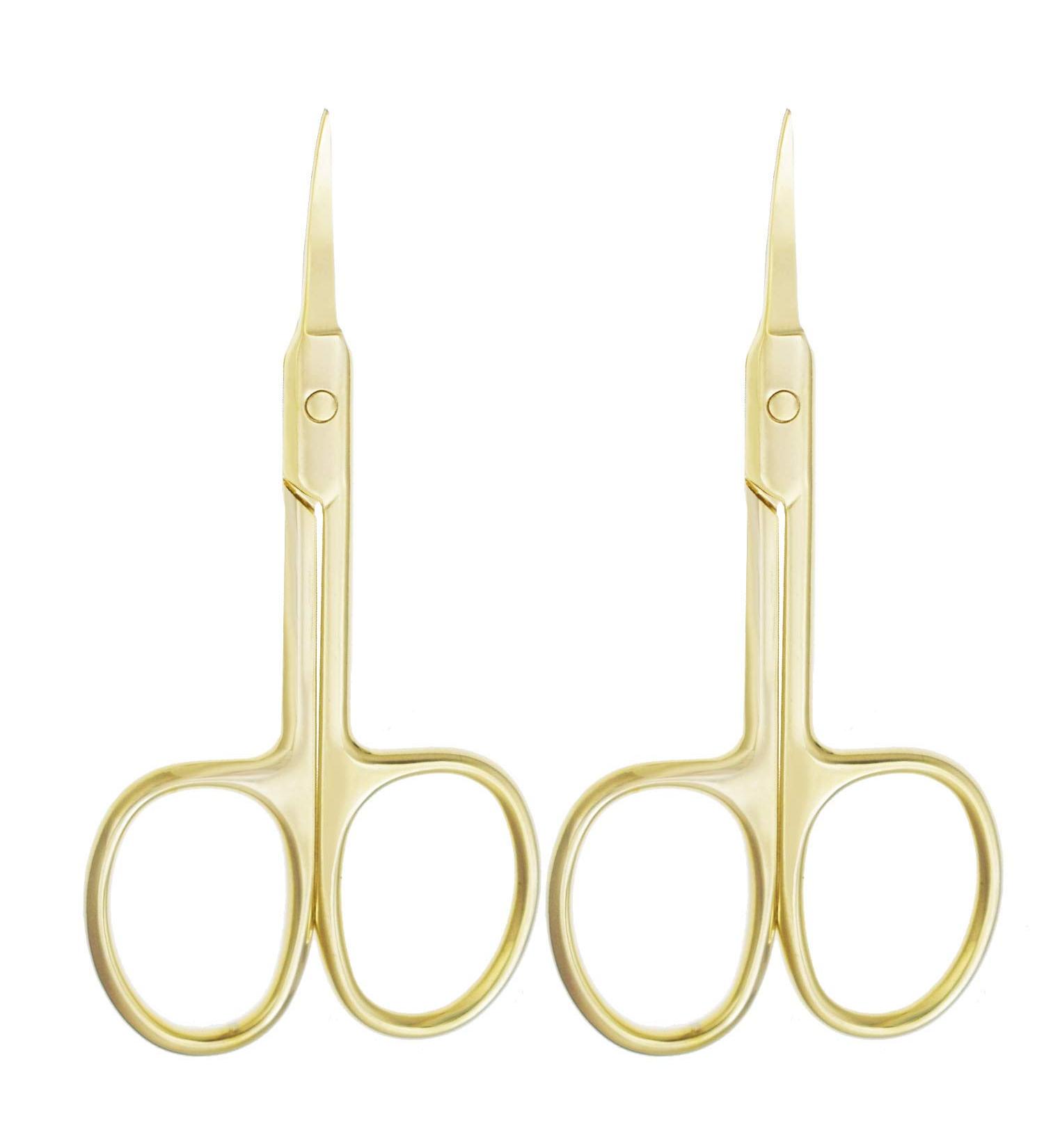 Motanar 2pcs Gold Silver Eyebrow Scissor Makeup Manicure Scissors Nails Cuticle Scissors Eyebrow Eyelashes Epilator Face Hair Removal Tools (Yellow)